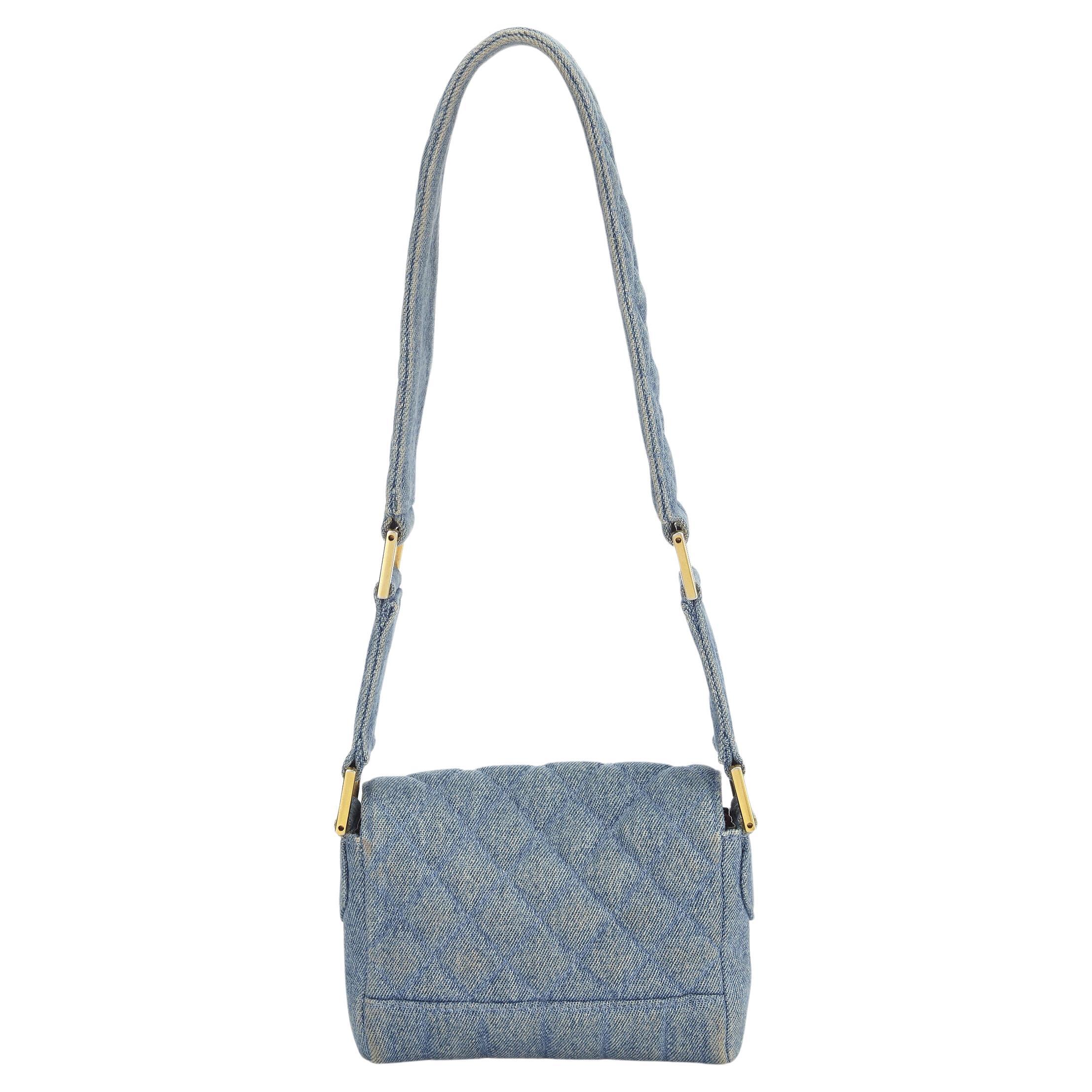 Gray Chanel 1989 Vintage Runway Blue Jean Denim Micro Mini Classic Flap Bag For Sale