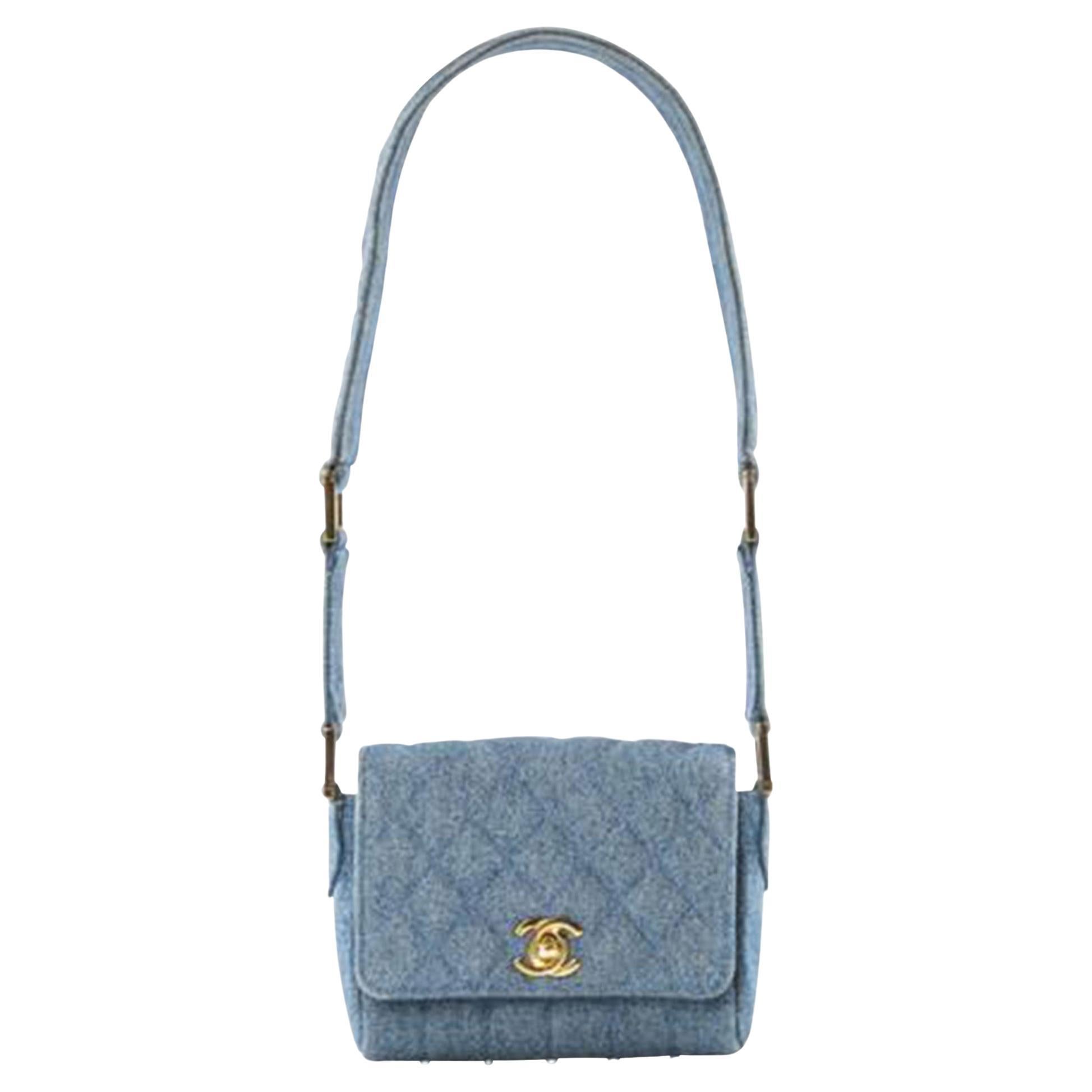 Chanel 1989 Vintage Runway Blue Jean Denim Micro Mini Classic Flap Bag