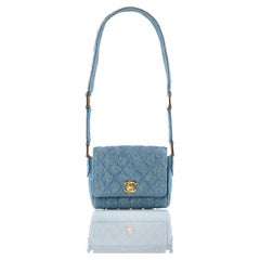 Chanel 1989 Used Runway Blue Jean Denim Micro Mini Classic Flap Bag