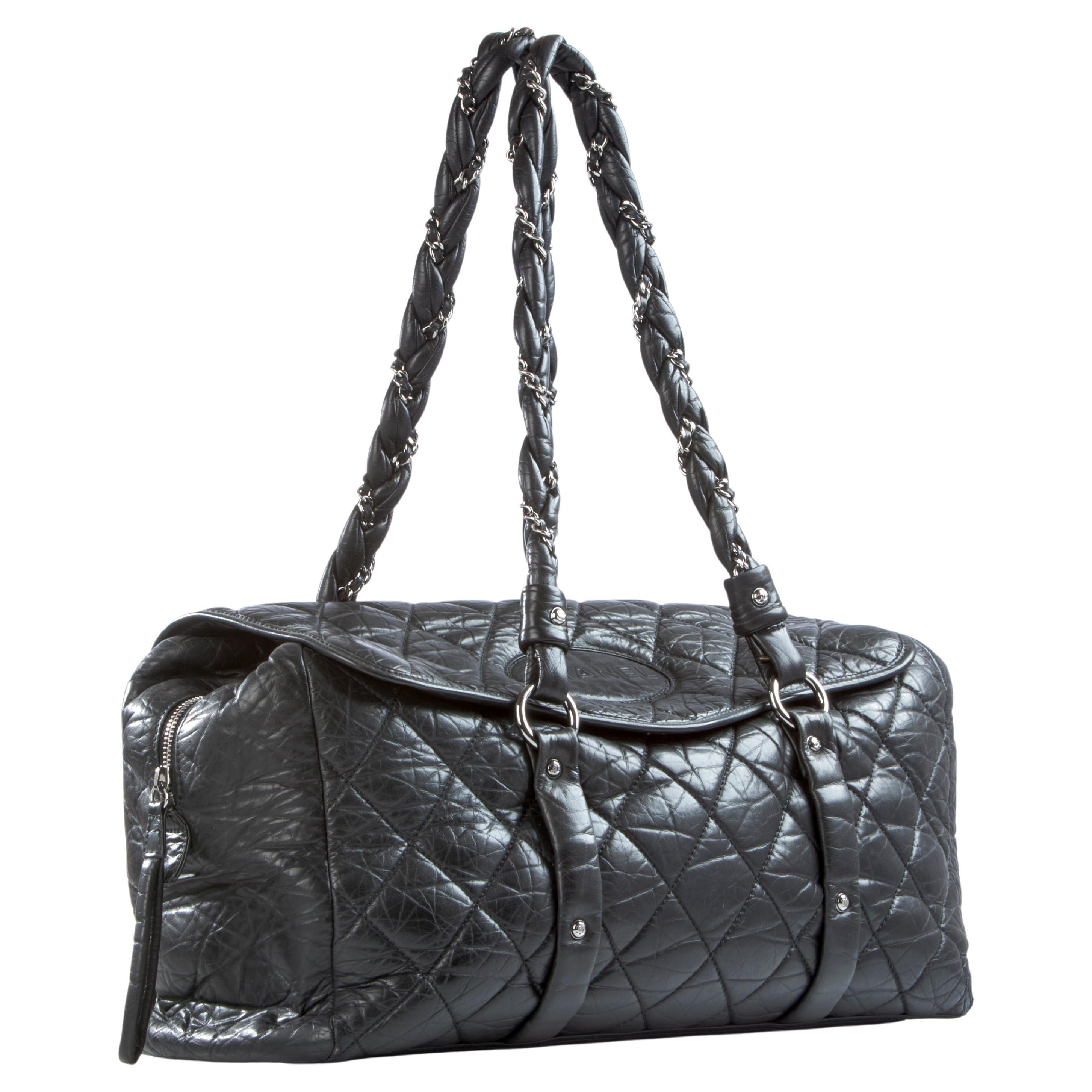 Chanel Timeless Classic Flap Quilted Distressed Large Blck Calfskin Leather Tote For Sale