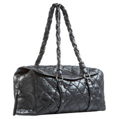 Used Chanel Timeless Classic Flap Quilted Distressed Large Blck Calfskin Leather Tote