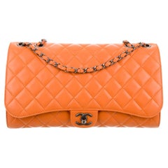Chanel 2014 Mandarin Orange Caviar Expandable 2in1 Shopper Drawstring Flap Bag
