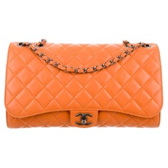 Chanel 2014 Mandarin Orange Caviar Expandable 2in1 Shopper Drawstring Flap Bag 