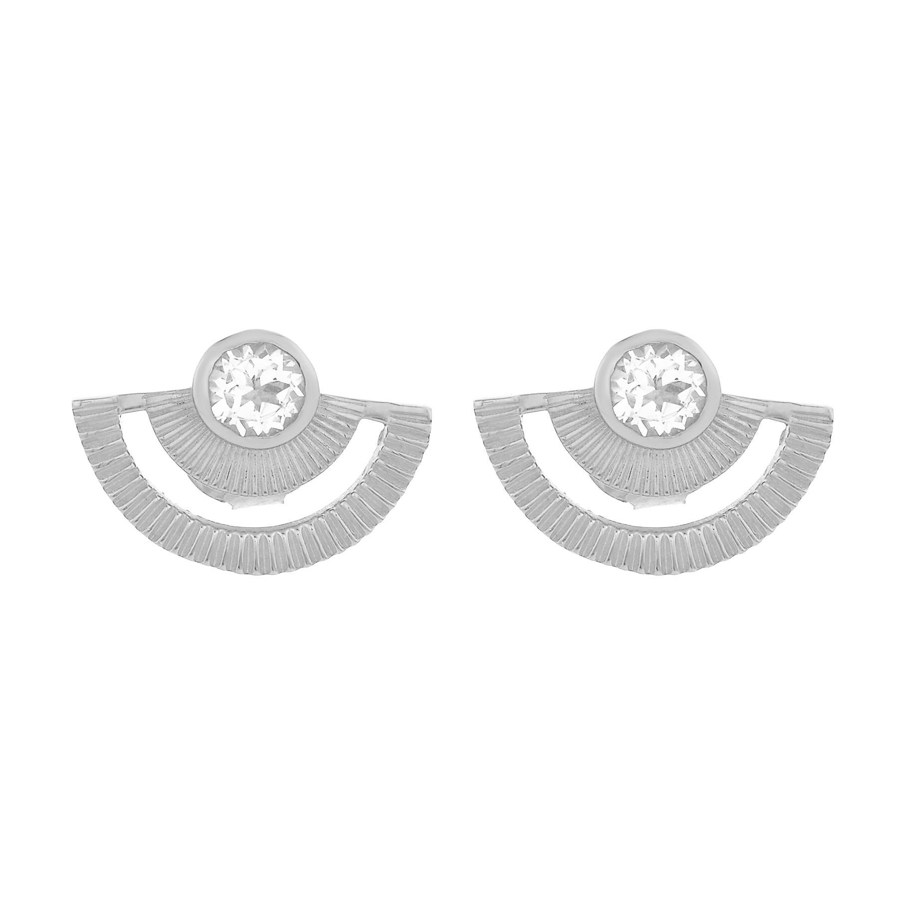 Zoe and Morgan Silver White Zircon Golden Hour Stud Earrings  For Sale