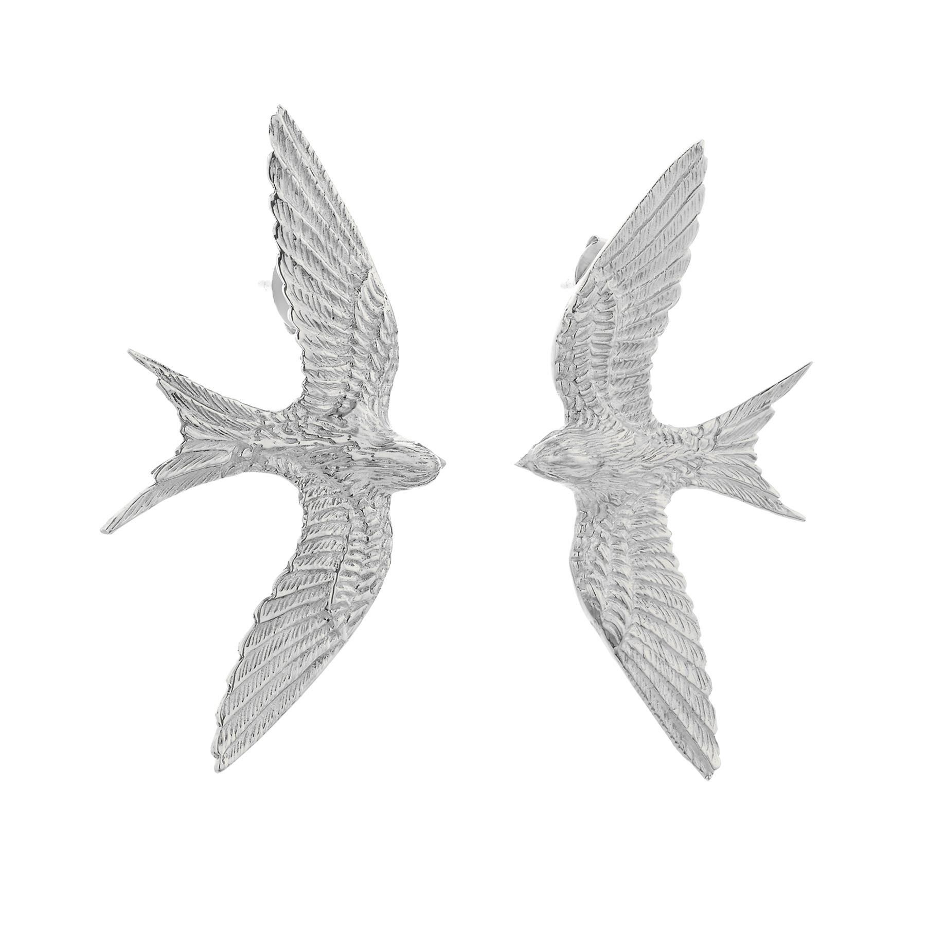 Zoe and Morgan Silver Swallow Lovers Stud Earrings  For Sale