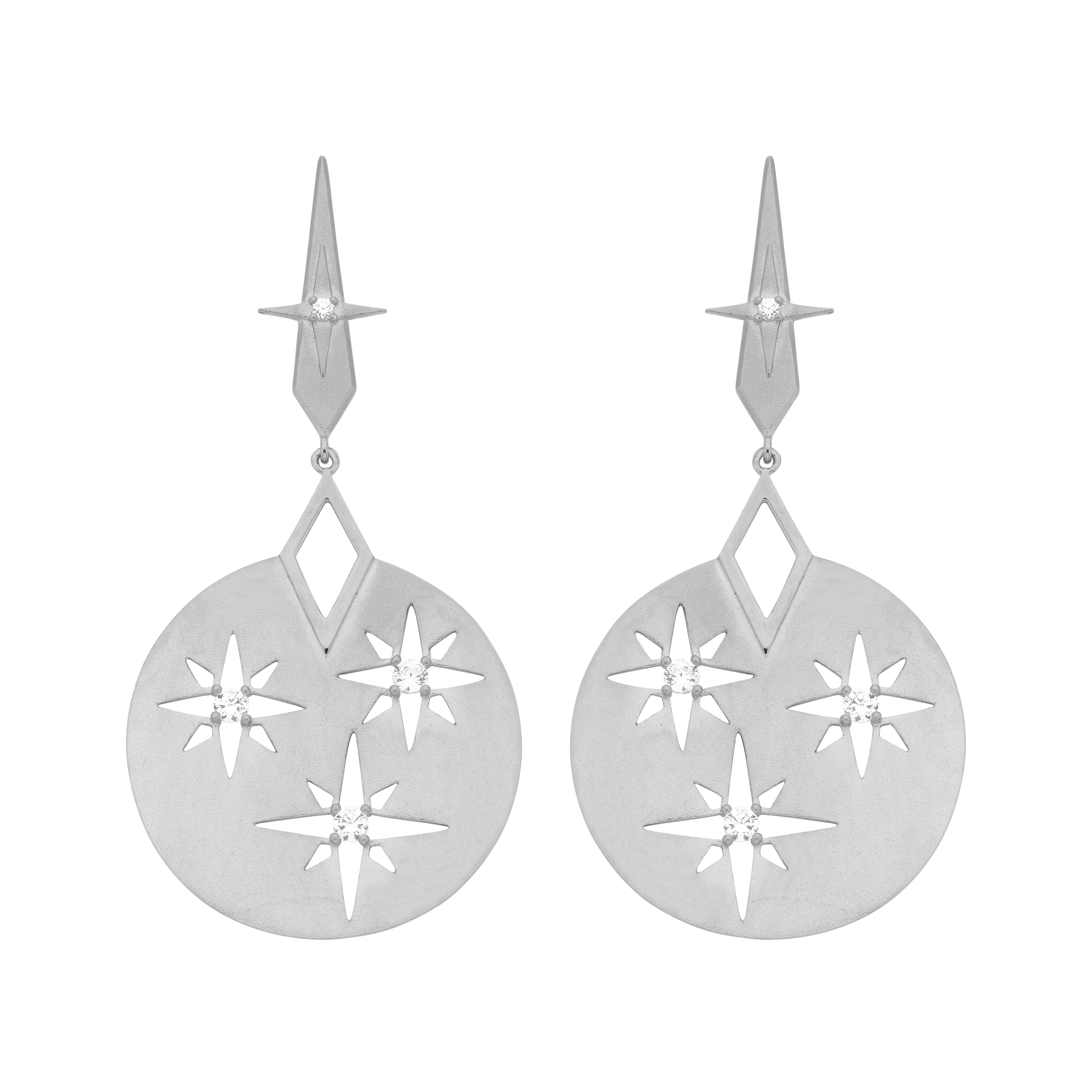 Zoe and Morgan Silver White Zircon Zenith Earrings  For Sale