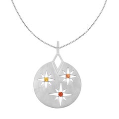 Zoe and Morgan Silver Citrine, Orange Sapphire and Ruby Rising Sun Necklace