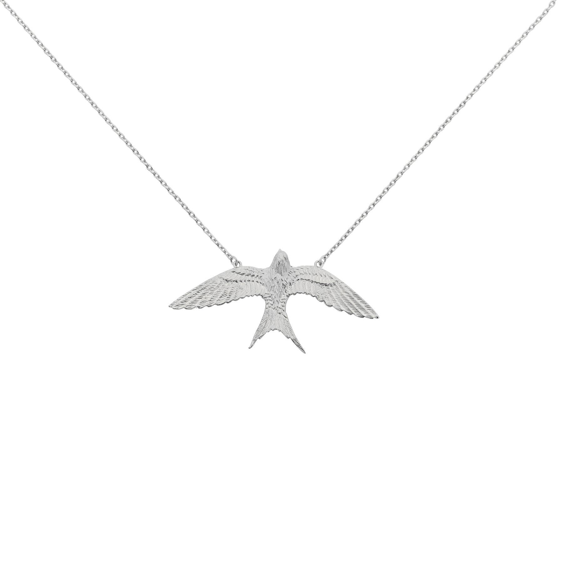 Zoe and Morgan Silver Swallow Lover Necklace For Sale