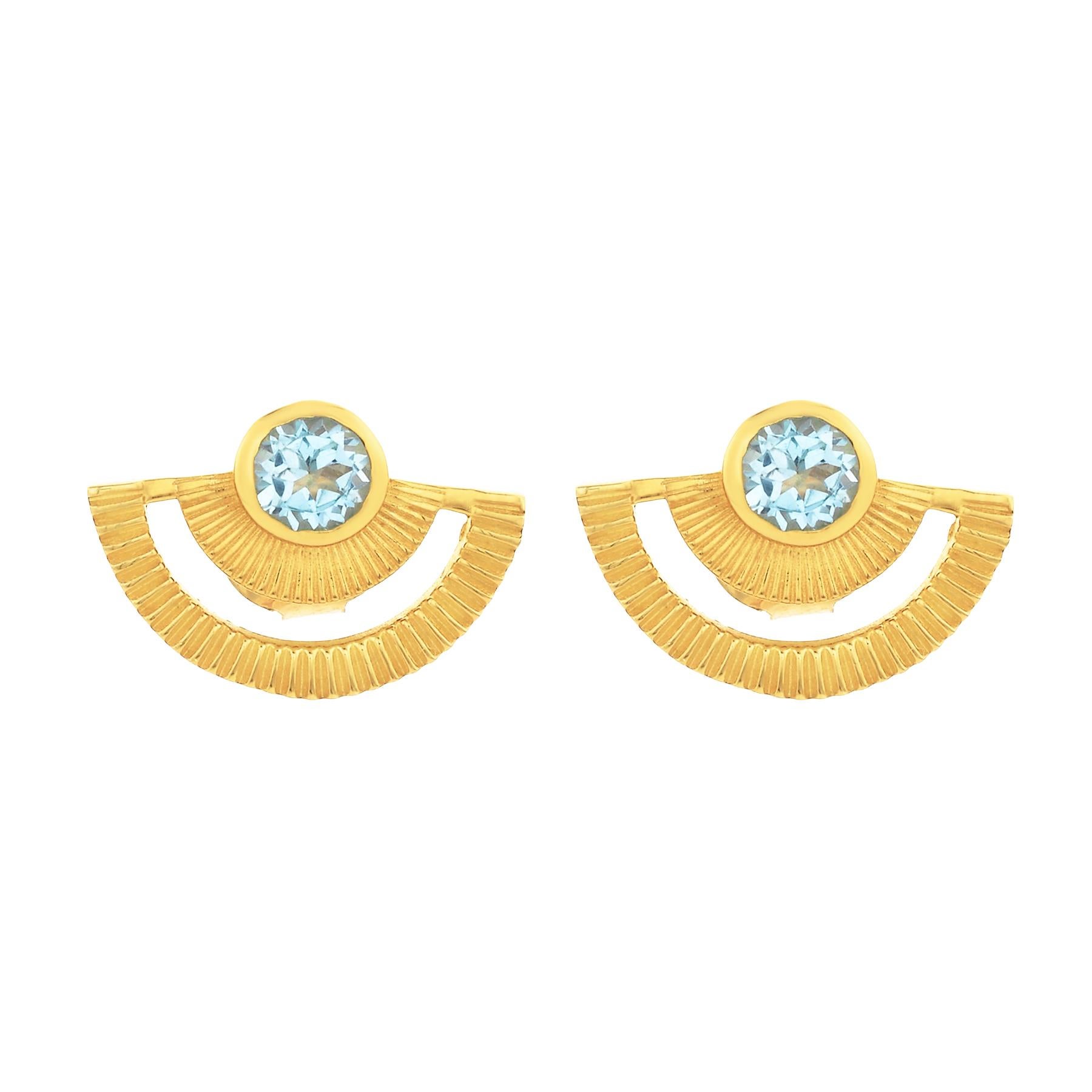 Zoe and Morgan Gold Blue Topaz Golden Hour Stud Earrings  For Sale