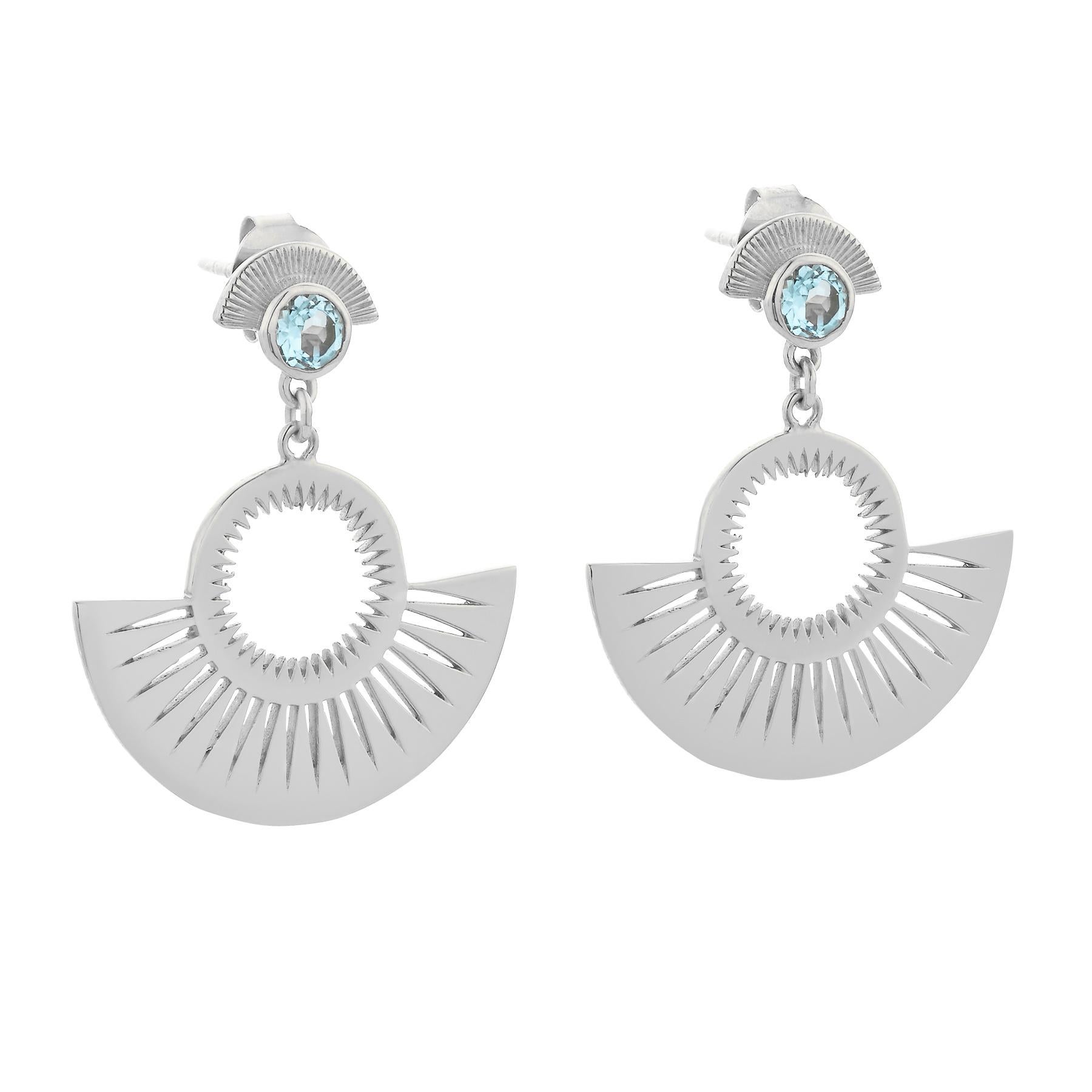 The Pocket Full of Sunshine Earrings create the shapes made by the Sun as it sits over the sea, and the reflections of light cast over the water. The earring gently moves as you wear them, with fine cut-outs scattering the light in the same way it