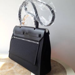 Hermes Herbag 31 Bag Toile Officier/Vache Hunter Noir/Noir