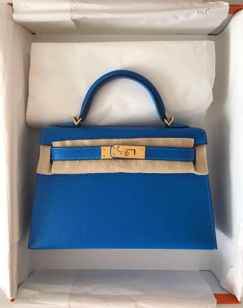 Hermes Bag Kelly 20 Blue Hydra chèvre ghw In New Condition For Sale In Nicosia, CY