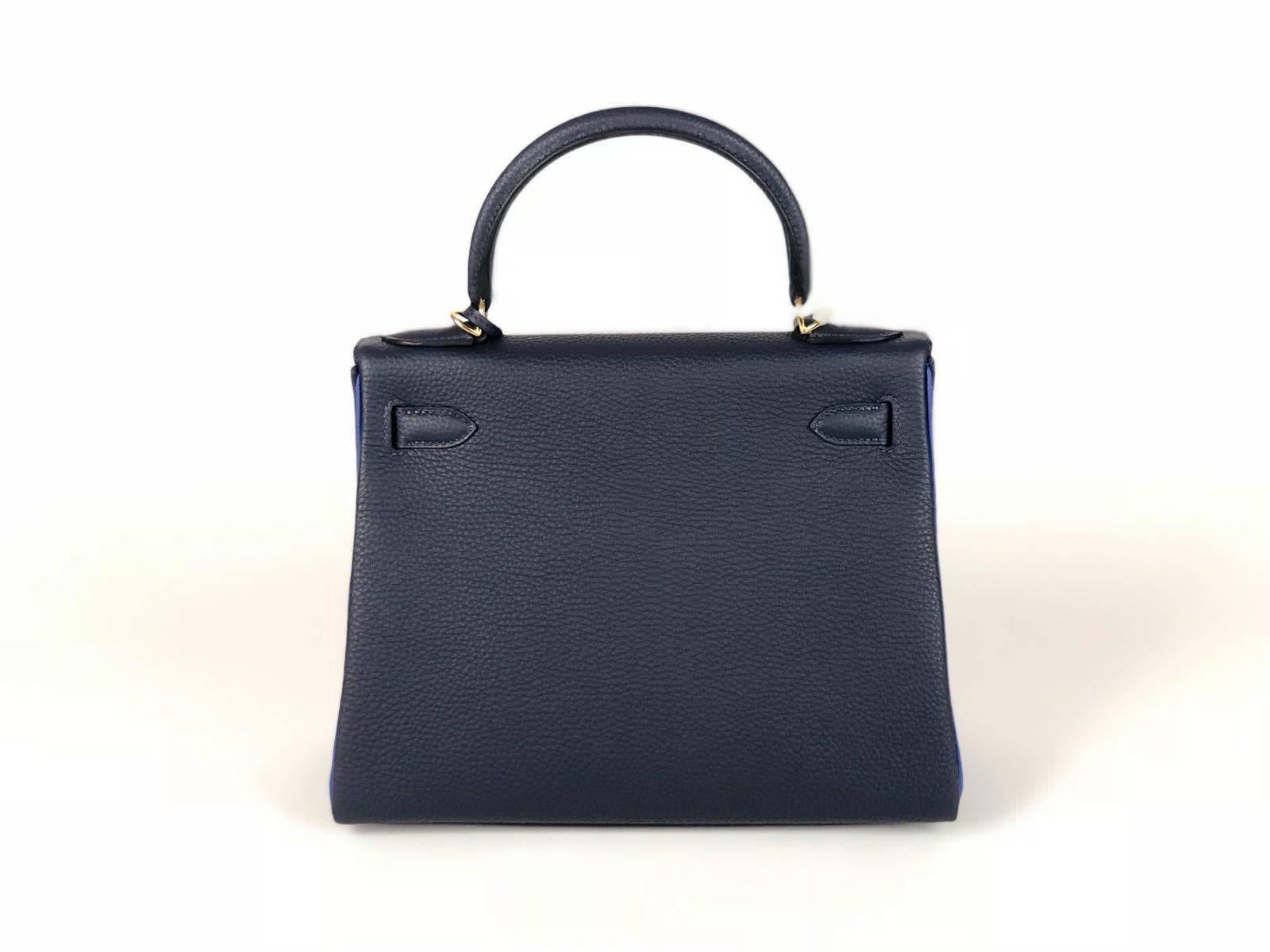 Black Hermes Bag Kelly 28 Special Order HSS Blue Marine/ Blue Electric ghw