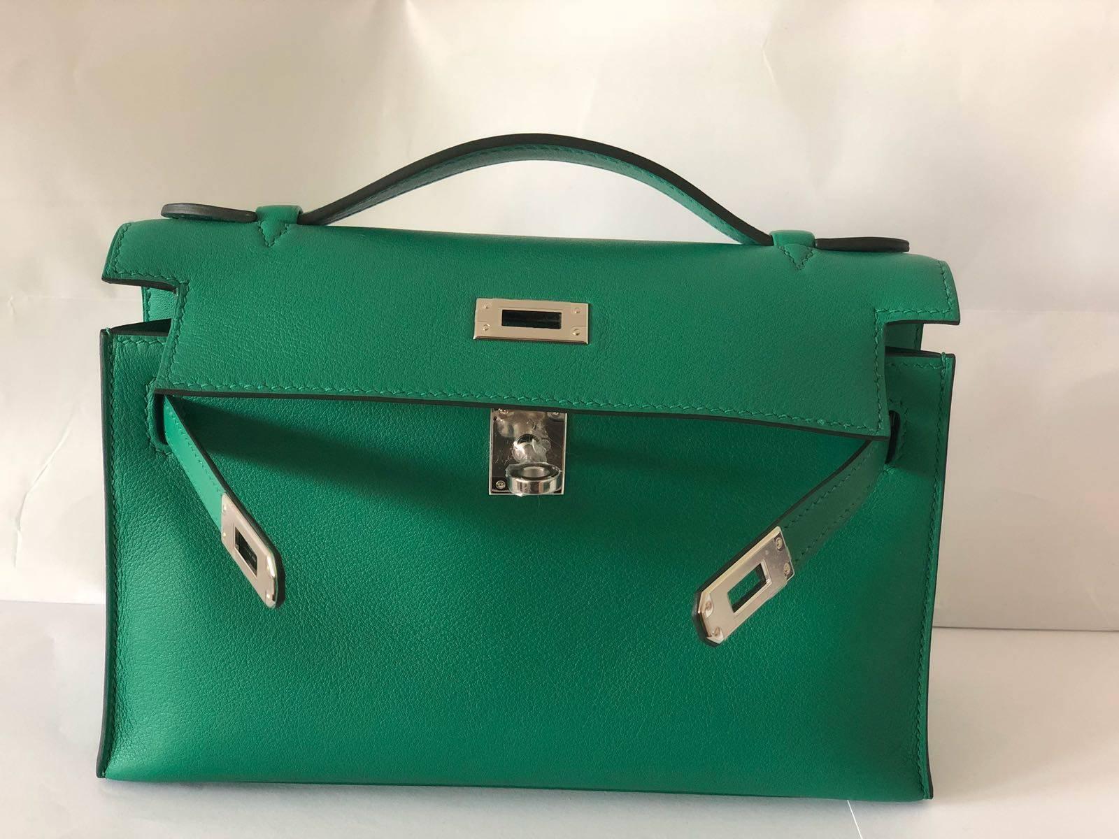 Women's or Men's Hermes Bag Kelly Mini Pochette Vert Vertigo Evercolor Palladium Hardware