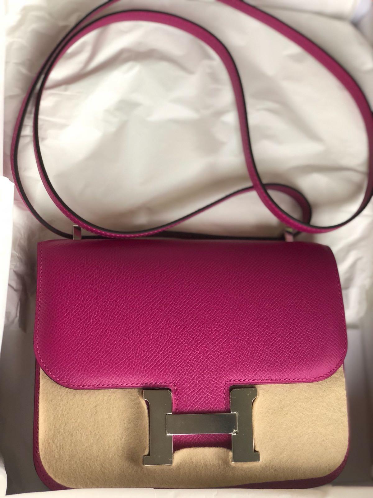 Hermes Constance Mini Rose Pourpre Epsom Phw Handbag  In New Condition In Nicosia, CY