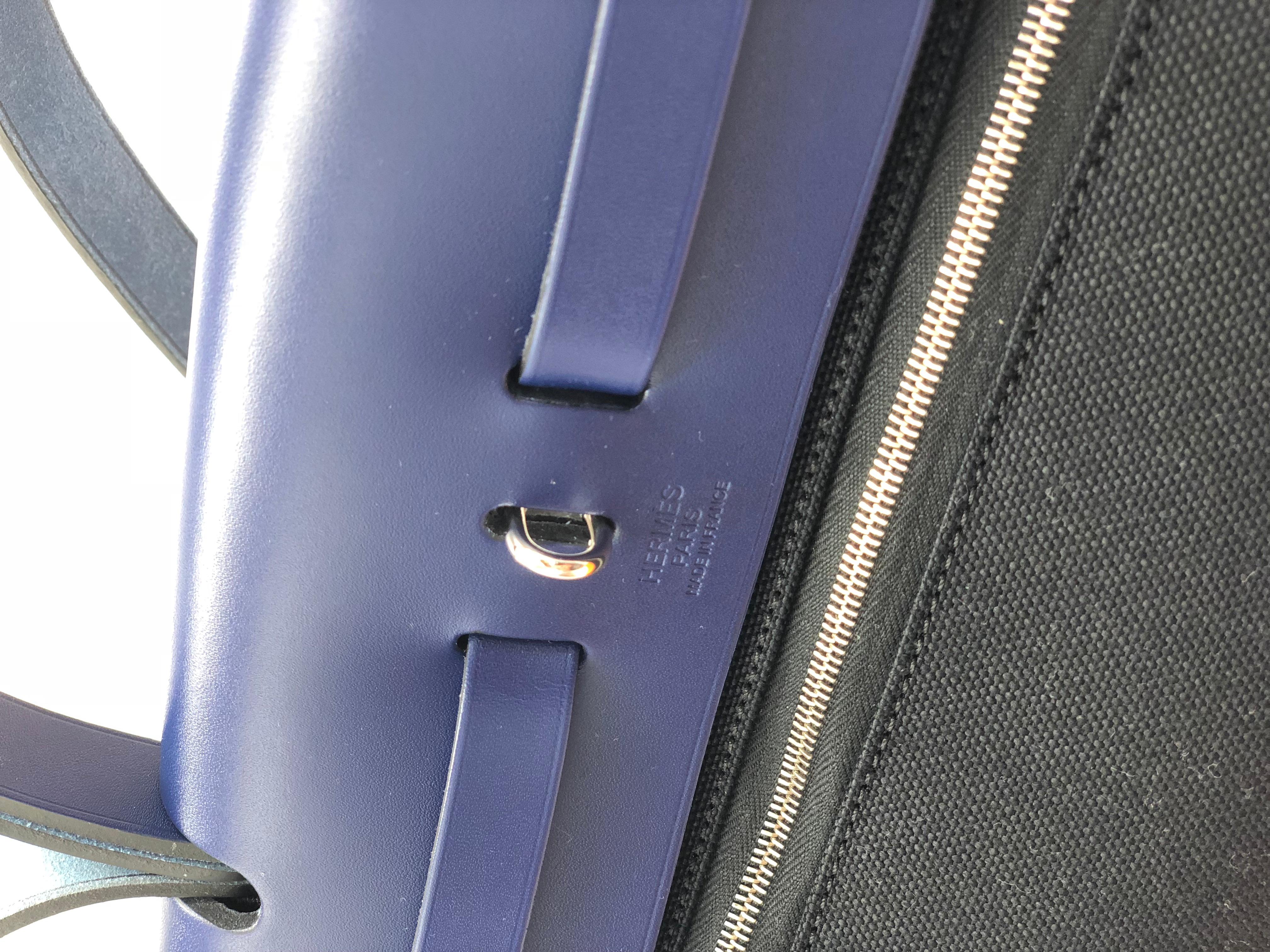 Sac Hermès Herbag ZIP 31 Toile Militaire/Vache Hunter Noir/Bleu Saphir en vente 5