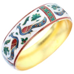 Traditional Peacock Enamel Bangle Bracelet in Brass- White