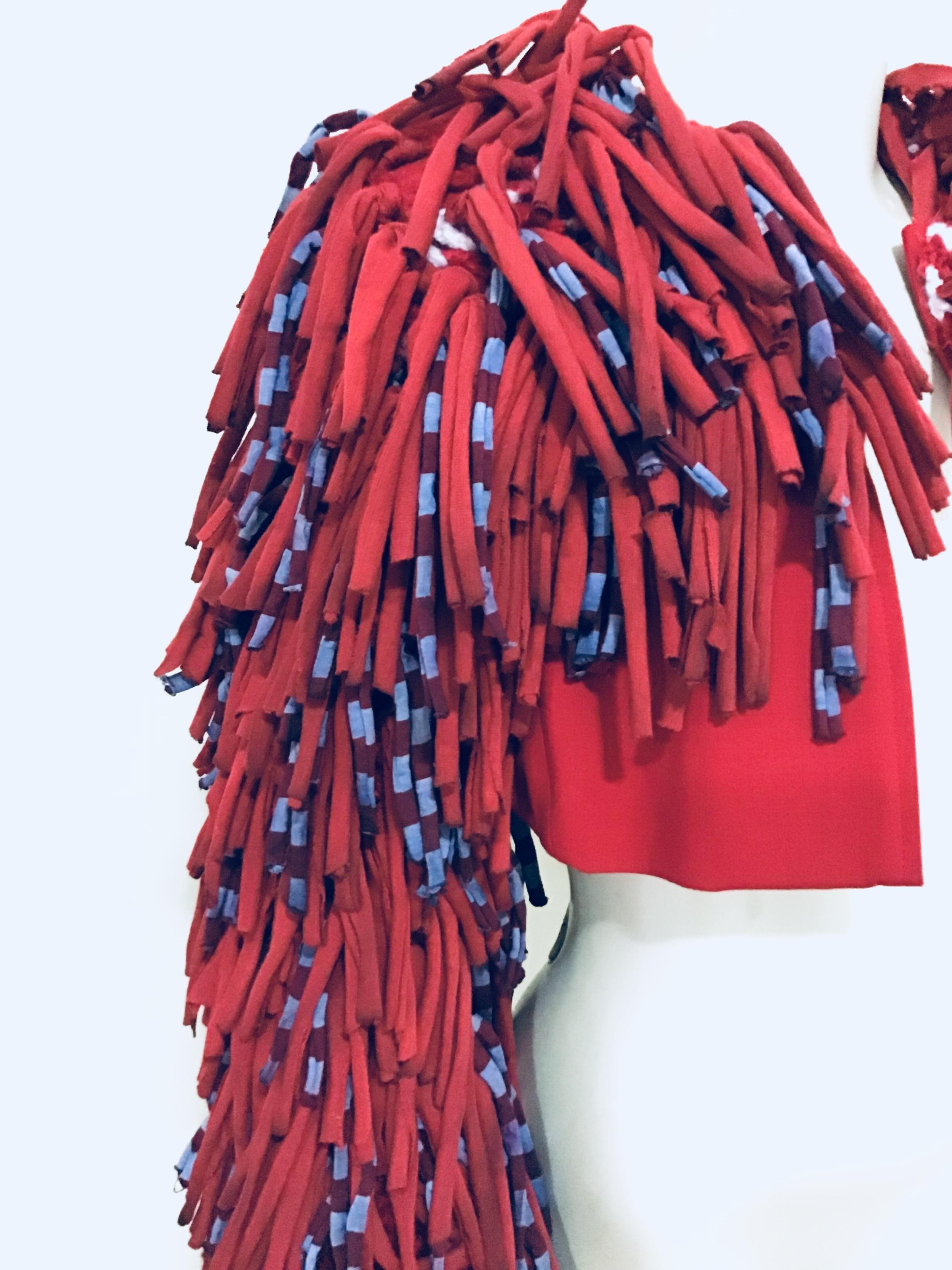 Red Fringed Cropped Jacket In Excellent Condition For Sale In Queens, NY