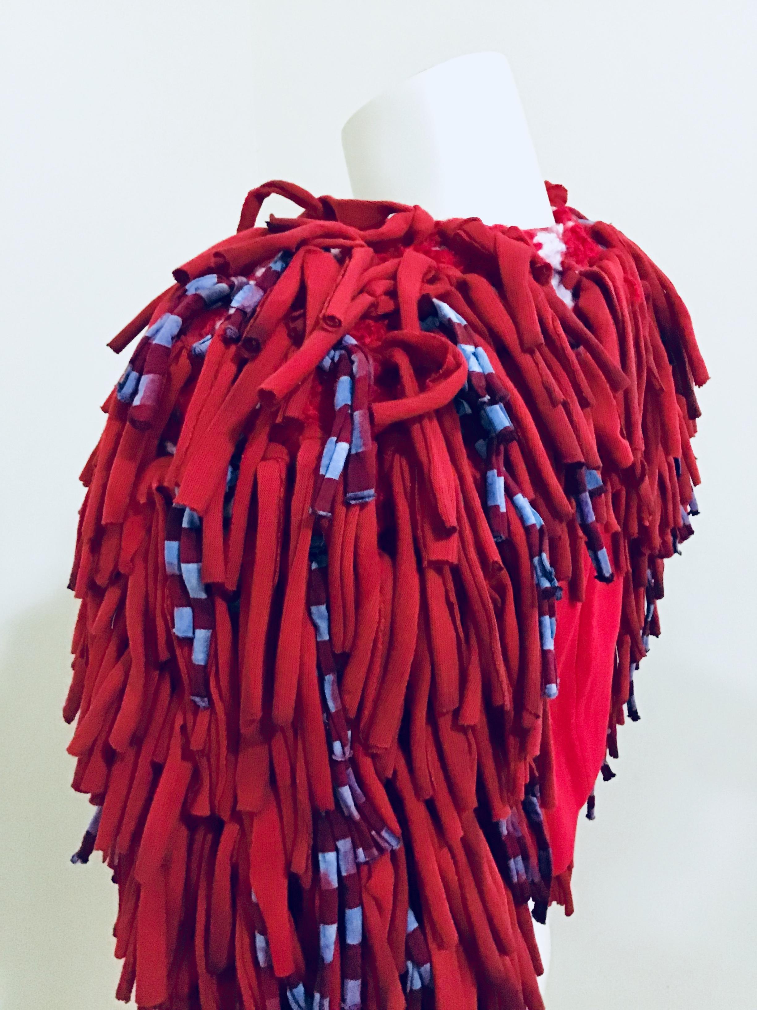 Red Fringed Cropped Jacket For Sale 1