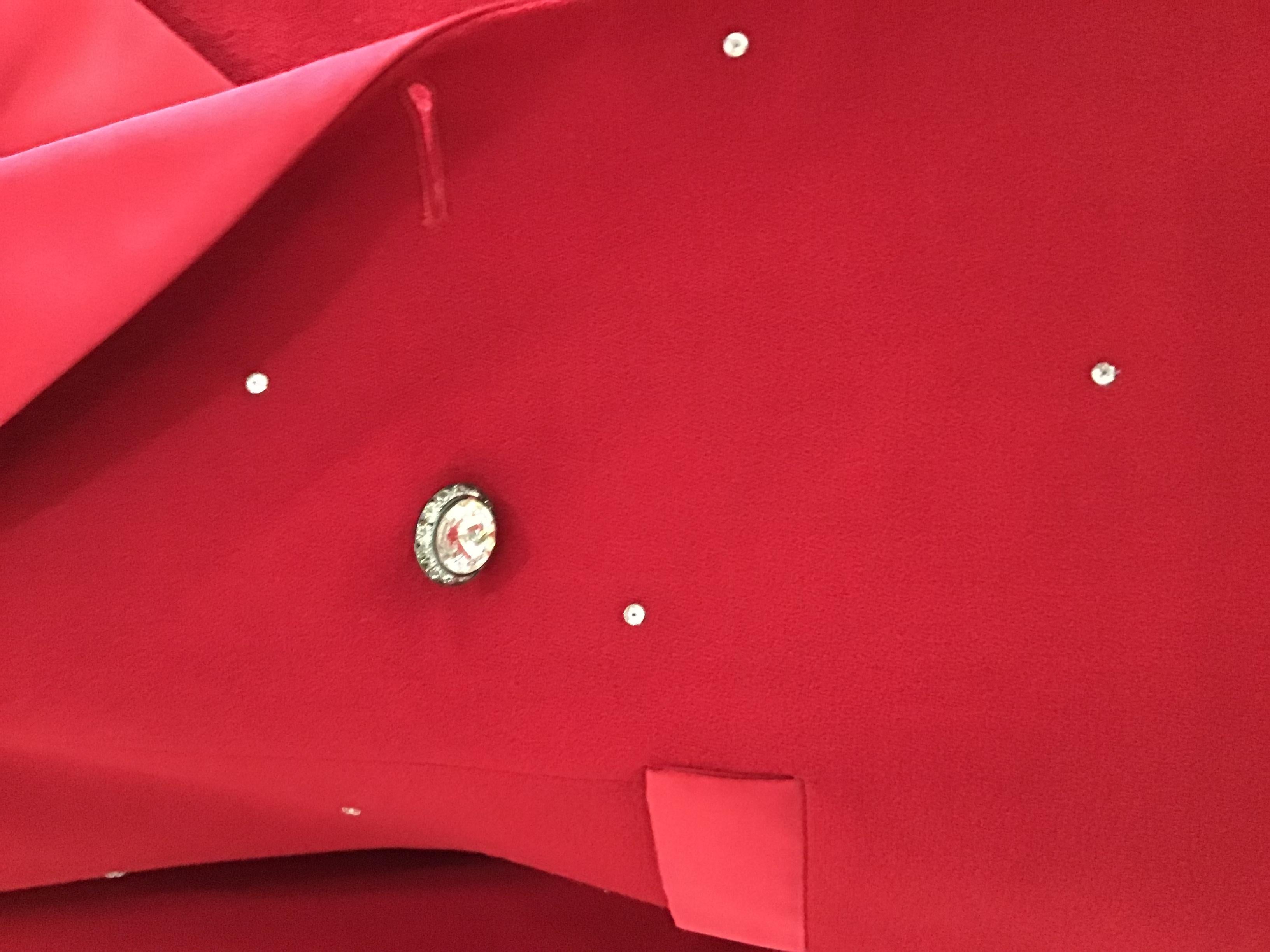 Red 1980s Nolan Miller Tuxedo Style Embellished Blazer For Sale