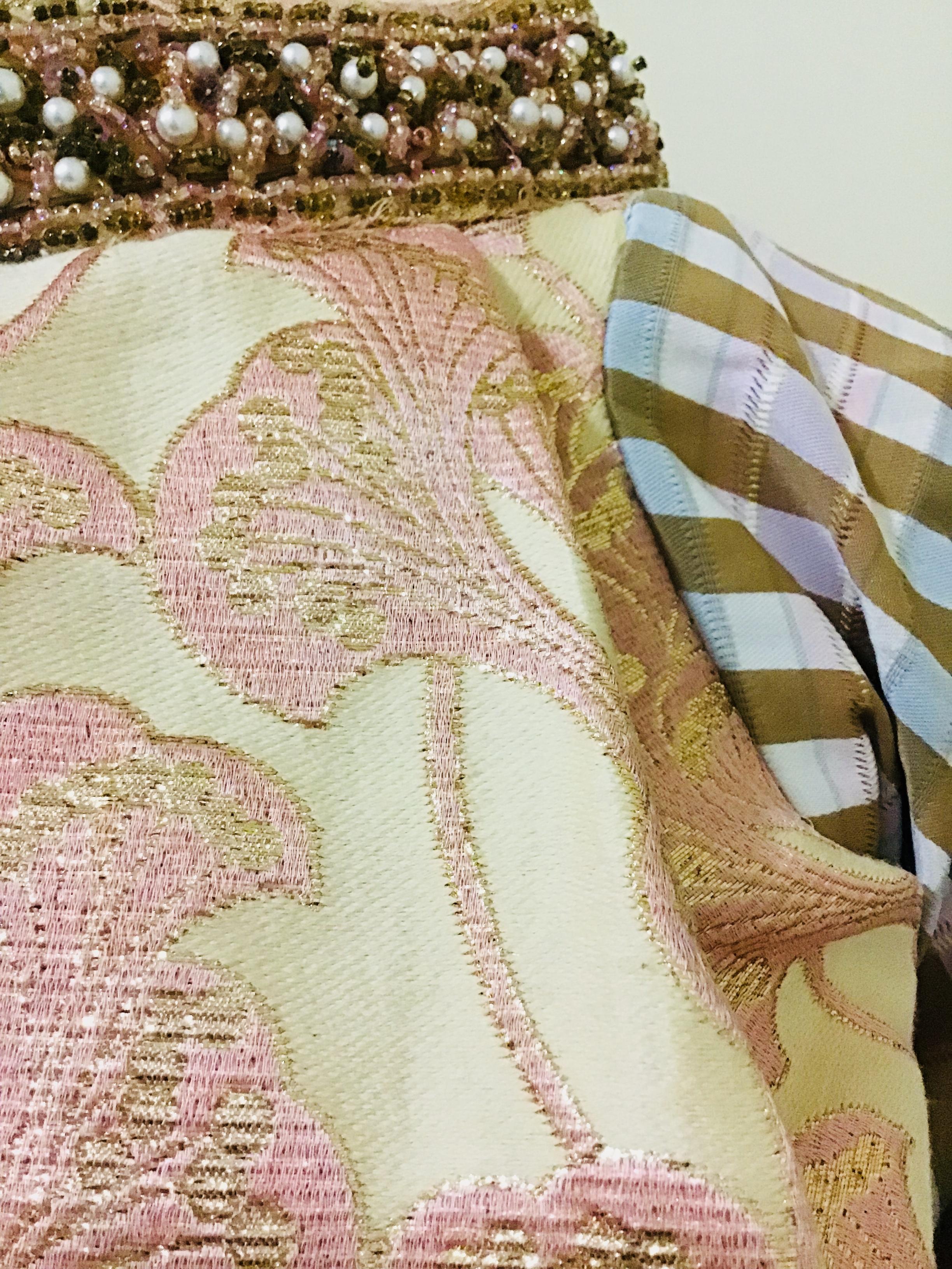 Beige Beaded Gold and Pink Brocade Jacket For Sale