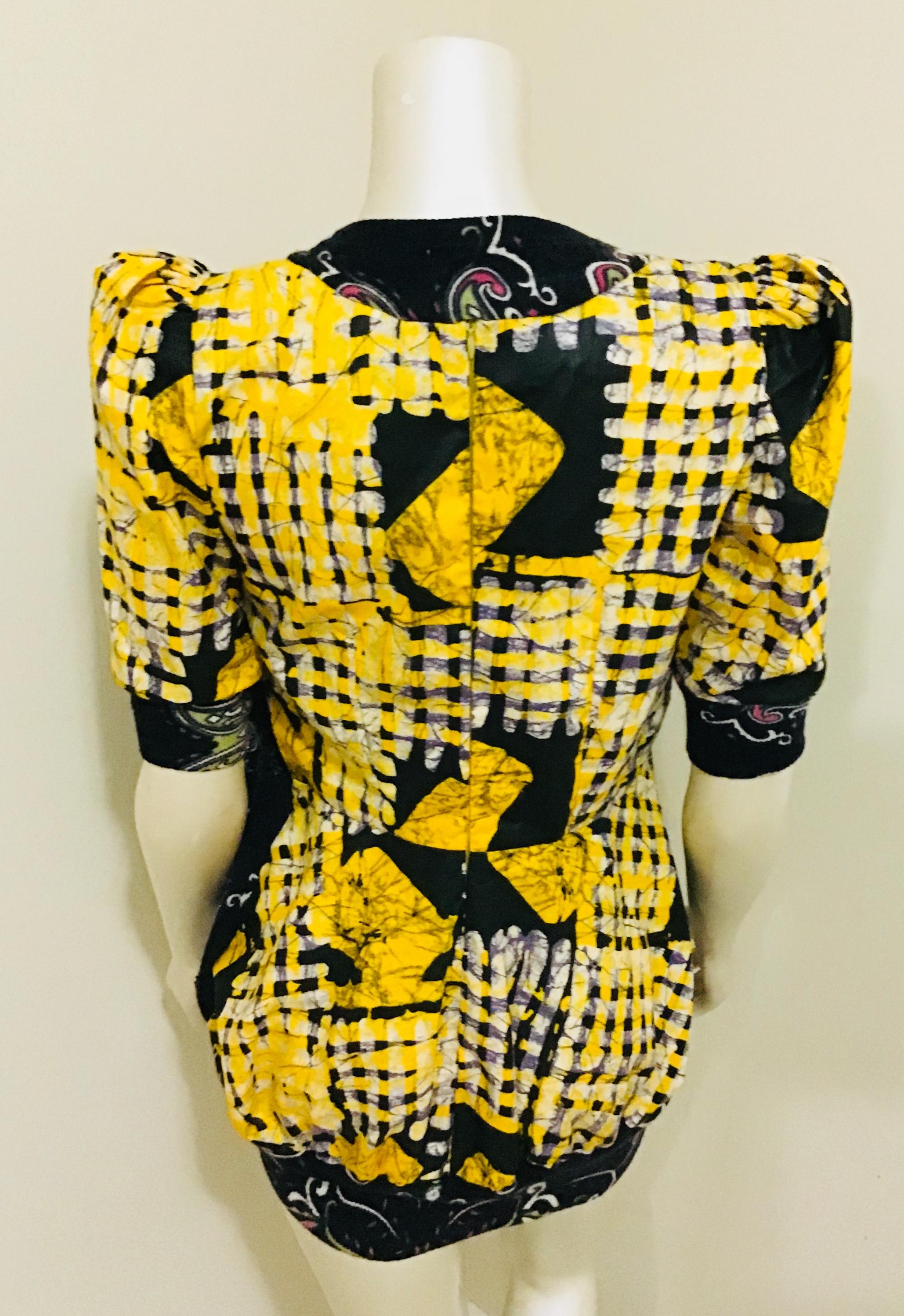 Puff Shoulder Multi Print Top Dress In Good Condition For Sale In Queens, NY