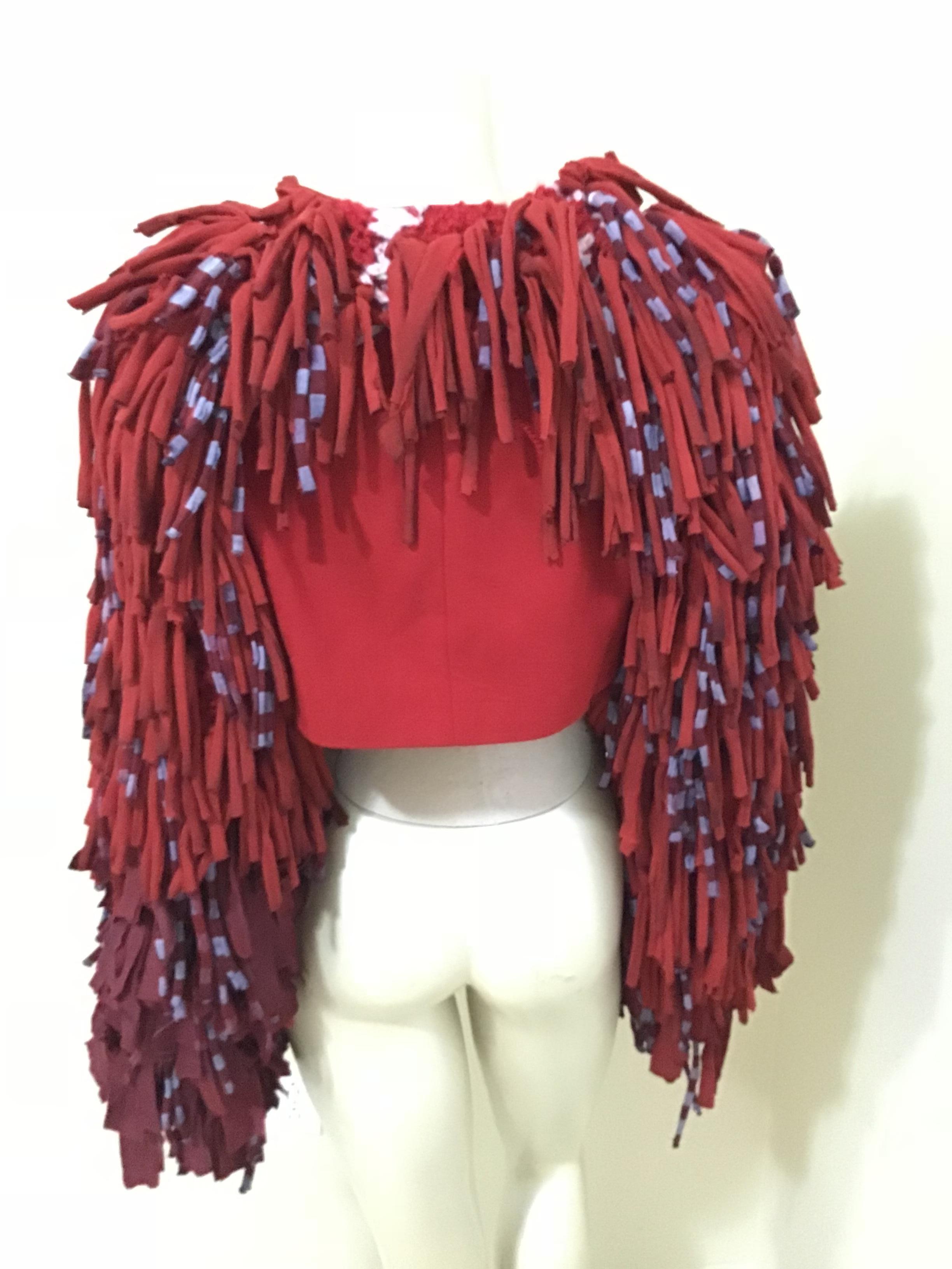 Women's or Men's Red Fringed Cropped Jacket For Sale