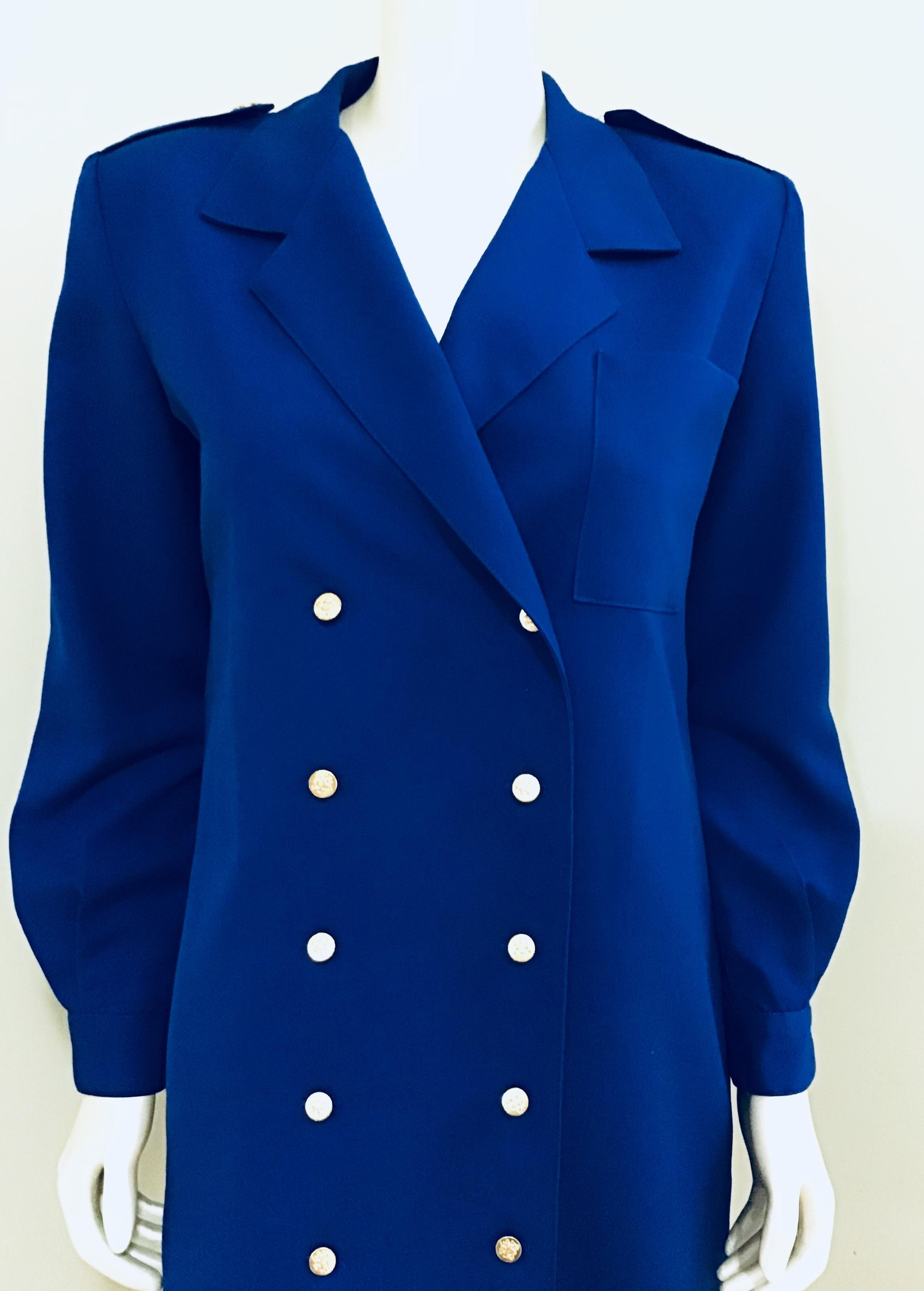 1980s Diane Von Furstenberg Double-Breasted Dress (Blau) im Angebot