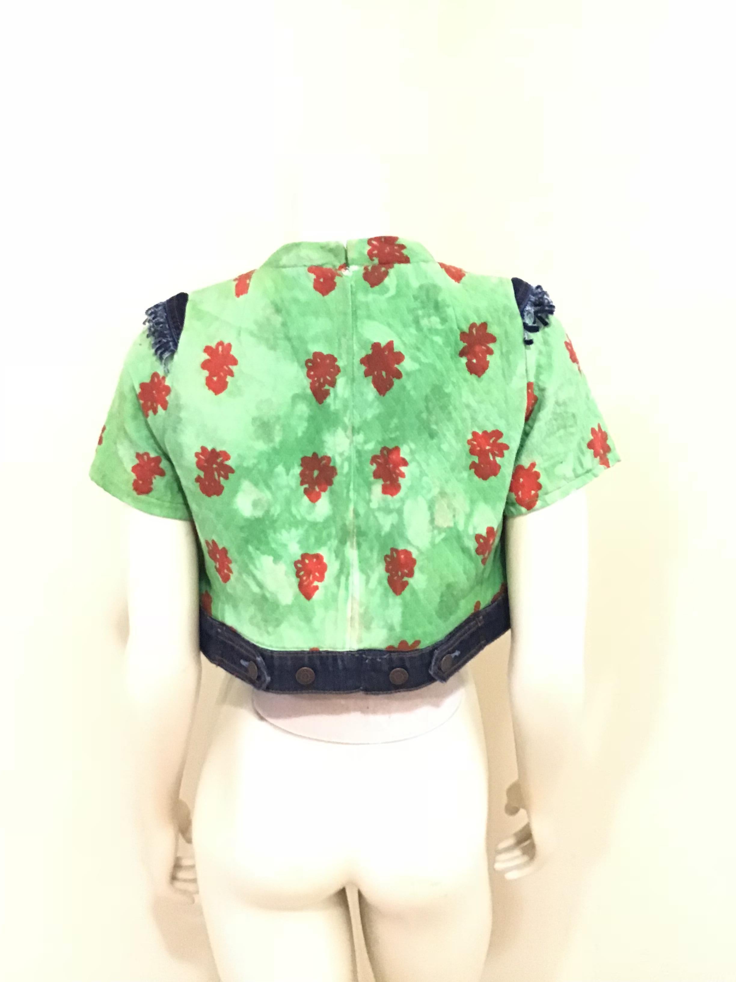 Green Batik Print Cropped Jacket For Sale