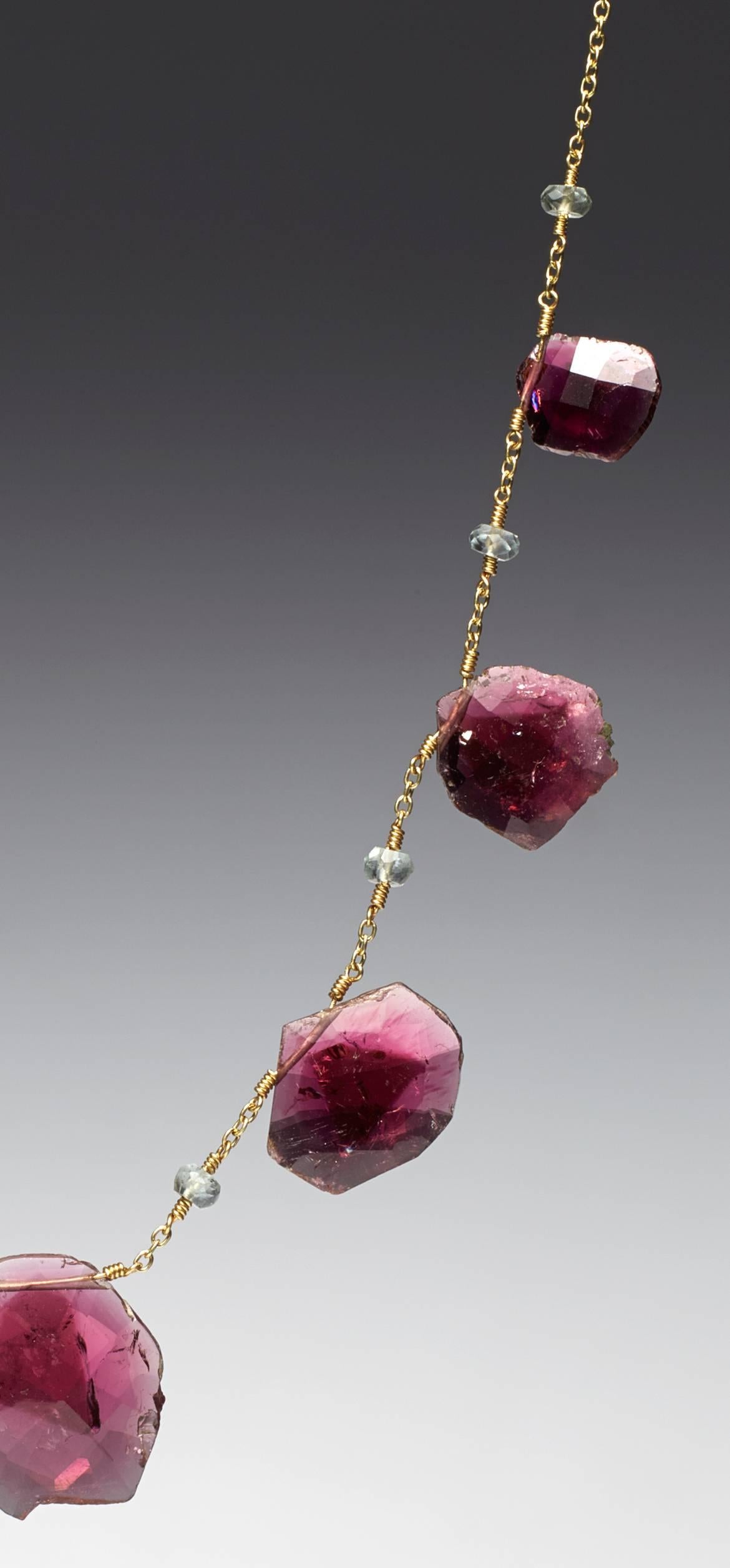 Modern Pink Tourmaline Slice 18K Gold Necklace by Christopher Phelan  For Sale