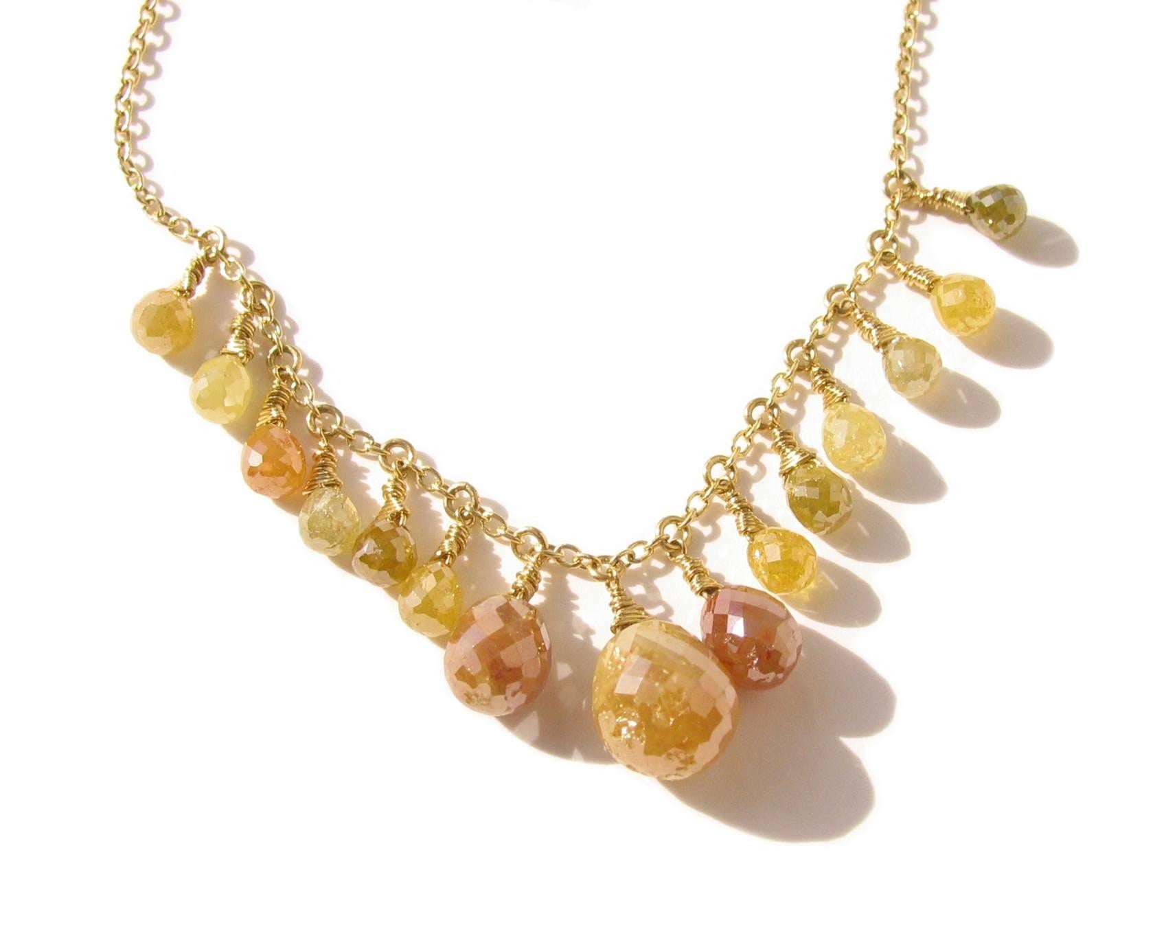 Modern Briolette Diamond Bead 18K Gold Necklace 