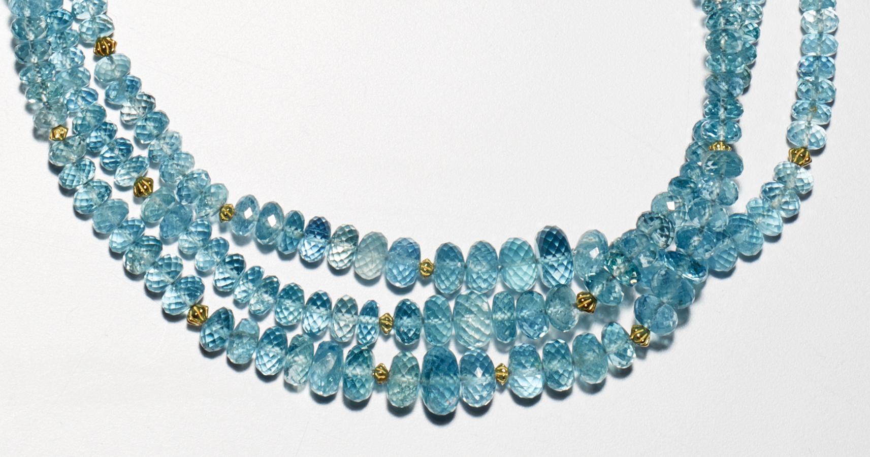 Modern Aquamarine Bead Necklace 18K Gold By Christopher Phelan Fine Jewelry