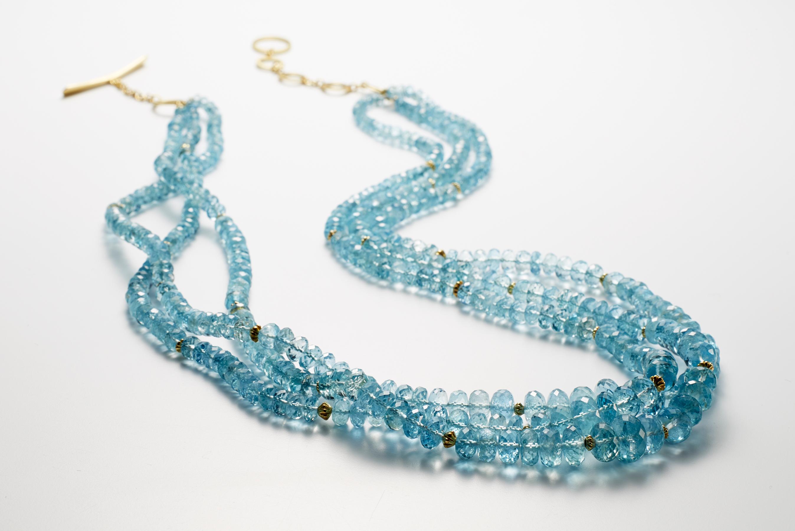 Aquamarine Bead Necklace 18K Gold By Christopher Phelan Fine Jewelry In New Condition In New York, NY