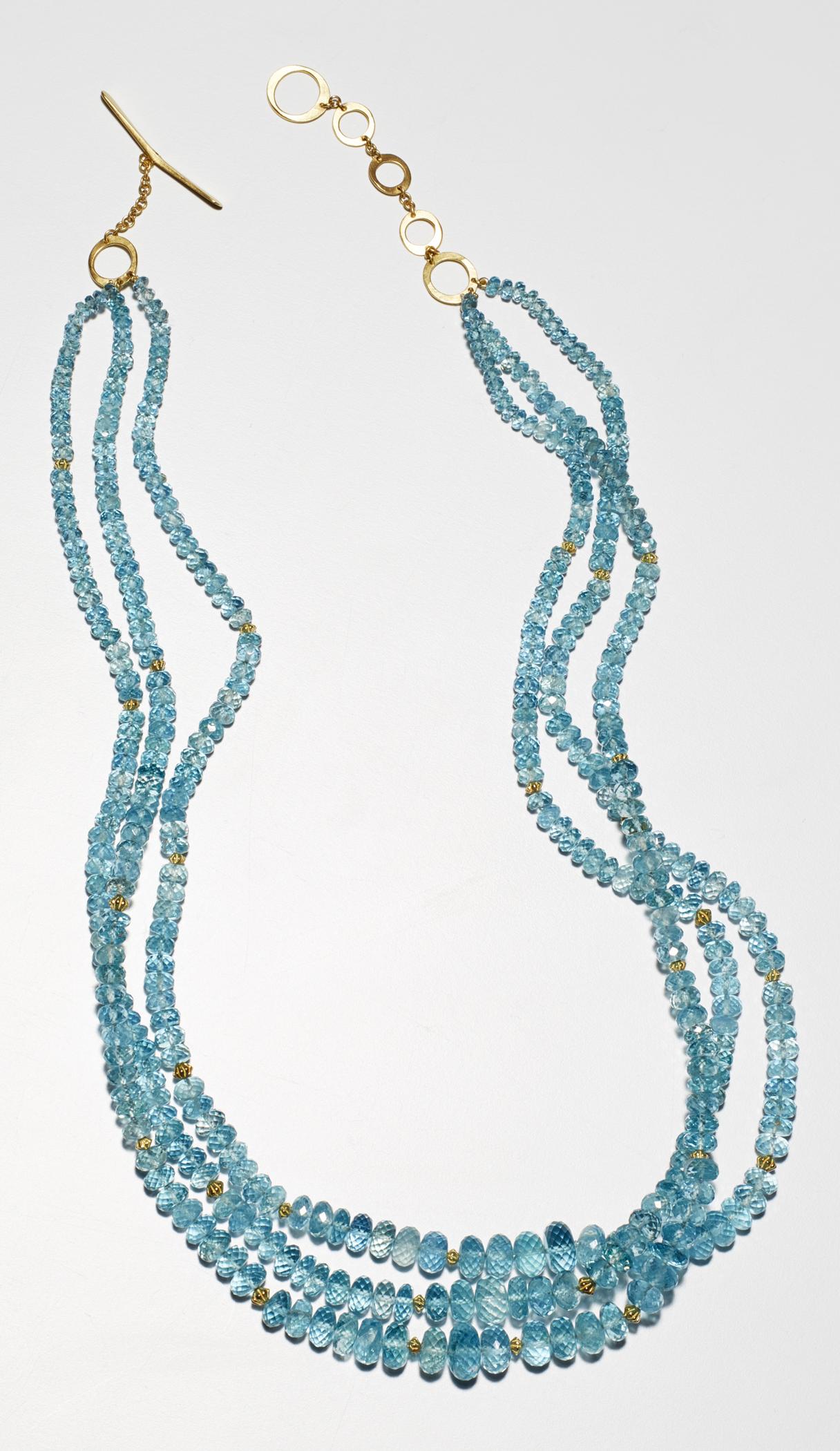 Women's Aquamarine Bead Necklace 18K Gold By Christopher Phelan Fine Jewelry