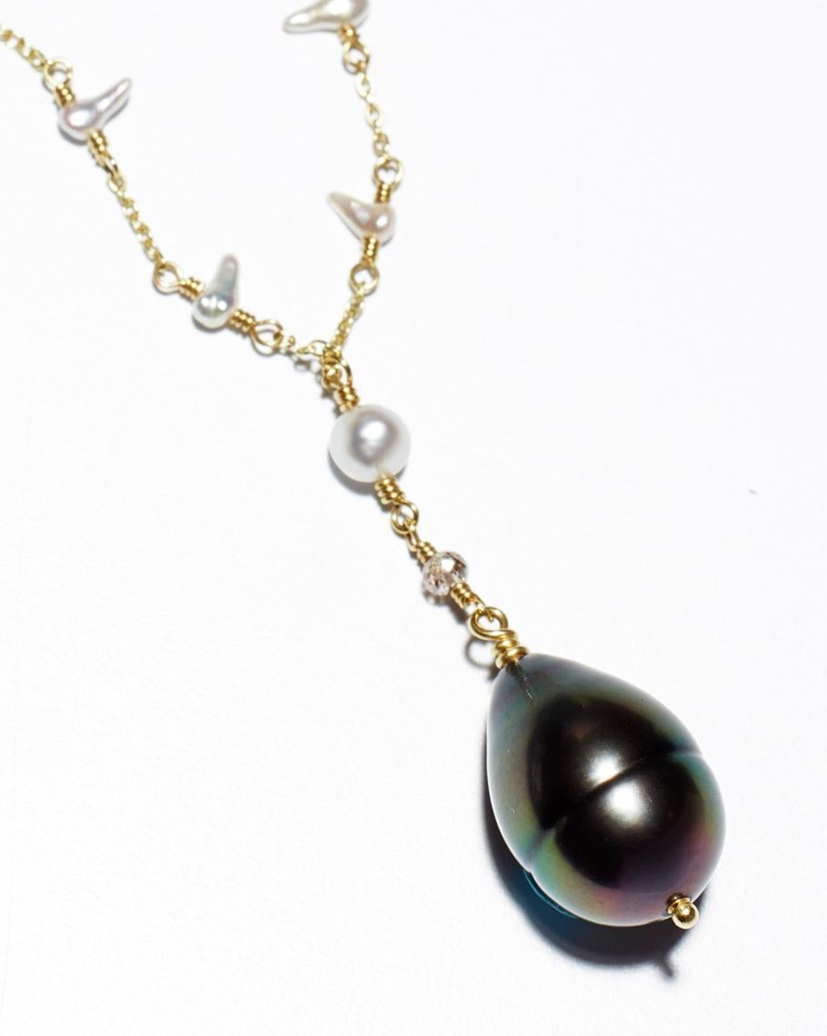 Artist Black Tahitian Pearl Drop 18K Gold Necklace 