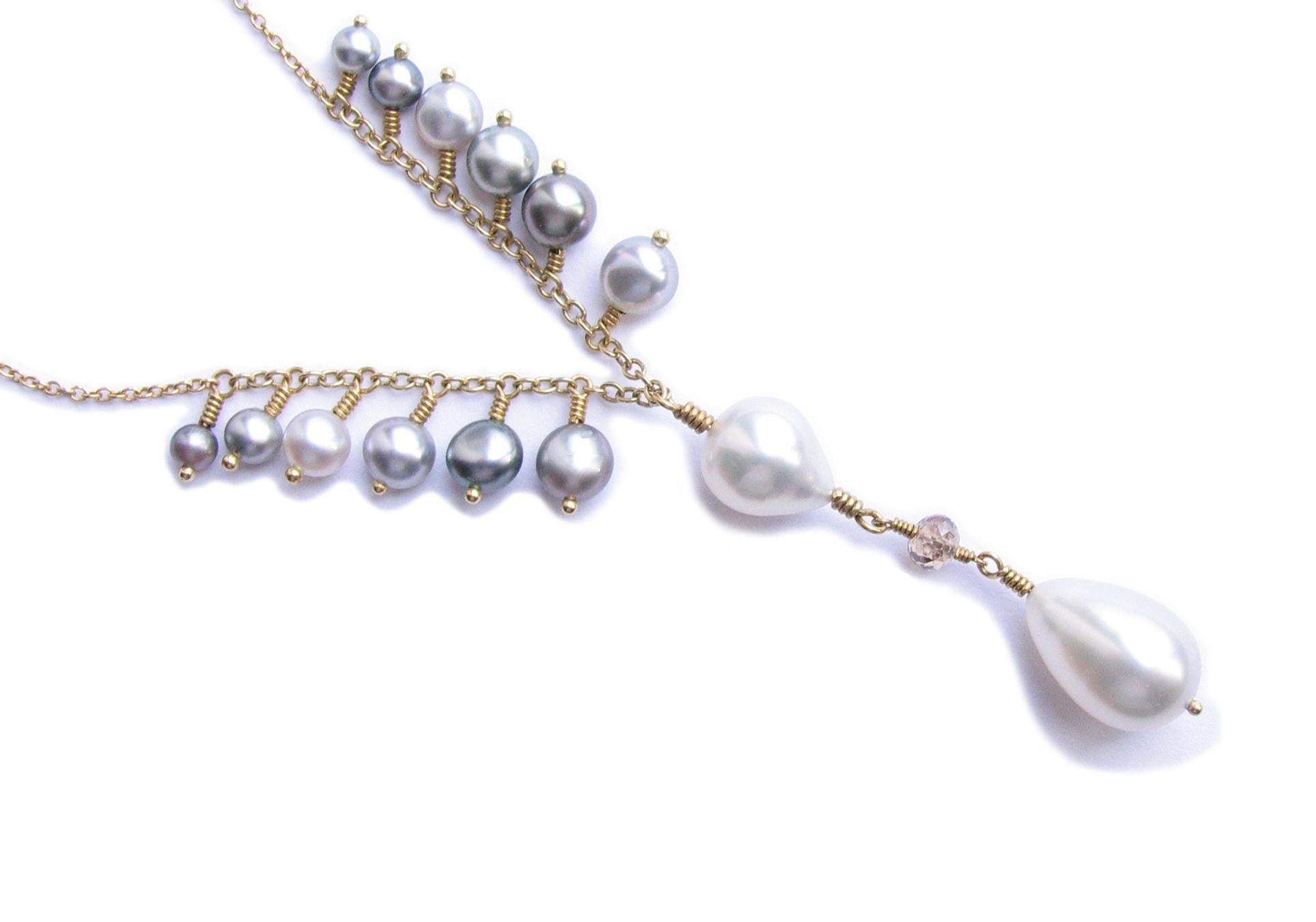 Artist South Sea Keshi Pearl & Diamond 18K Gold Necklace