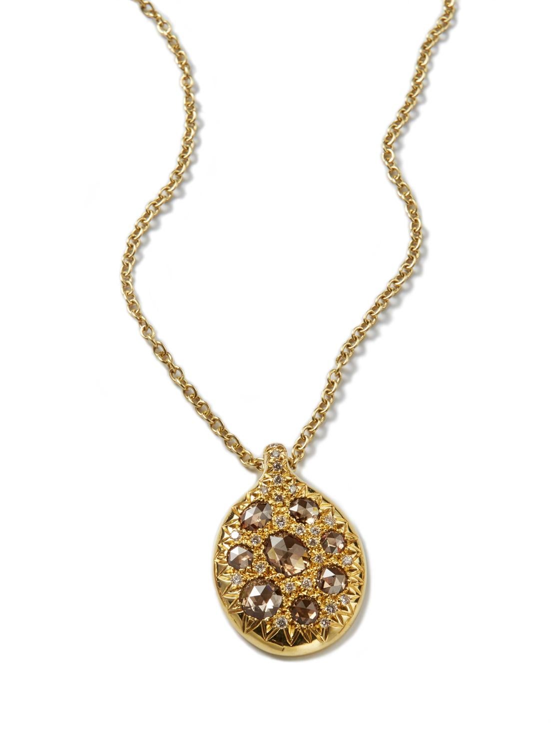 Modern Christopher Phelan Brown Rose Cut Pave Diamond 18K Gold Necklace 