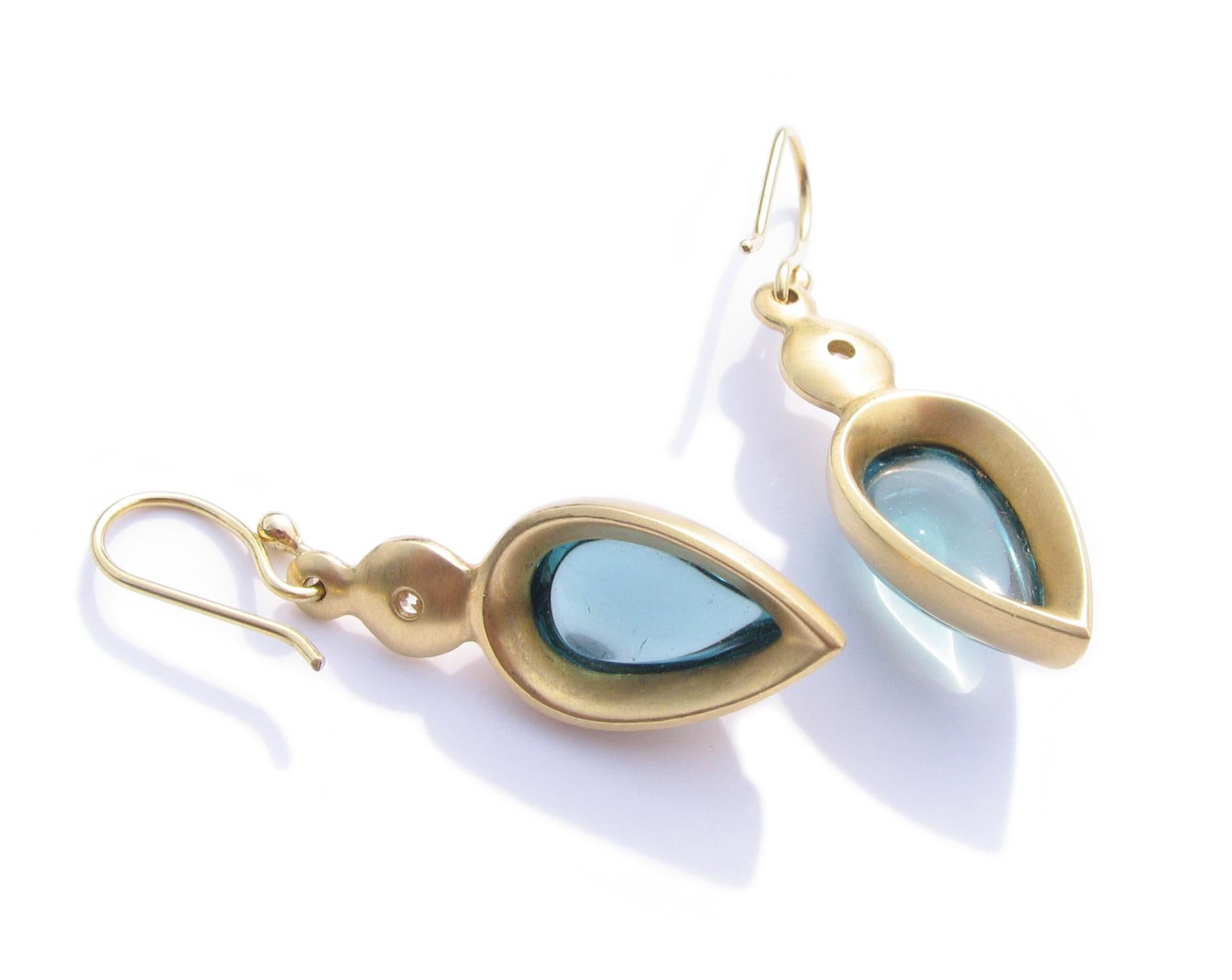  Indicolite Blue Tourmaline Cabochon 18K Gold Earrings 1