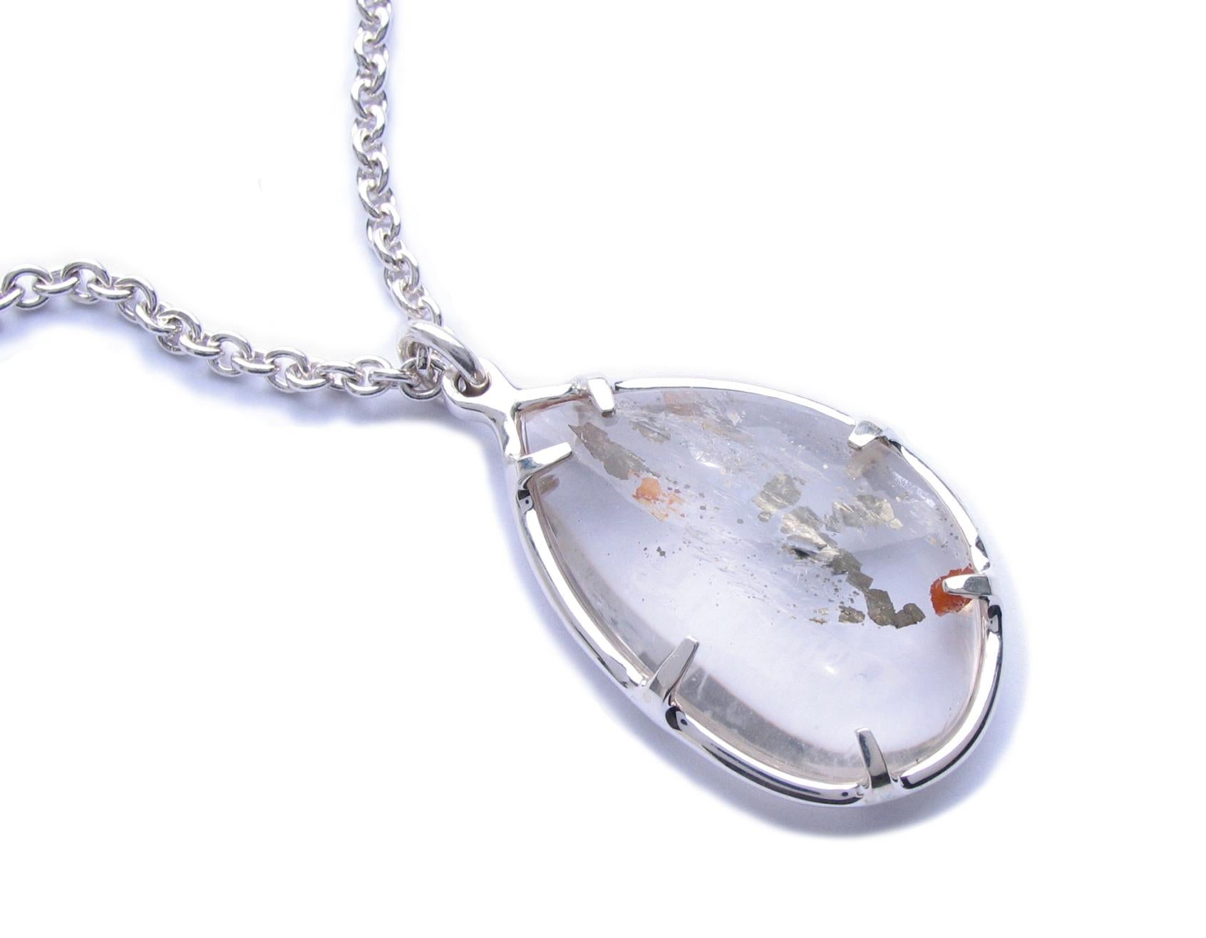 Contemporary Large Pyrite Quartz Silver Pendant Necklace For Sale