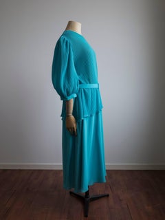 1980s Pleated Cocktail Dress Vibrant Blue Hue designed by Hermann Lange