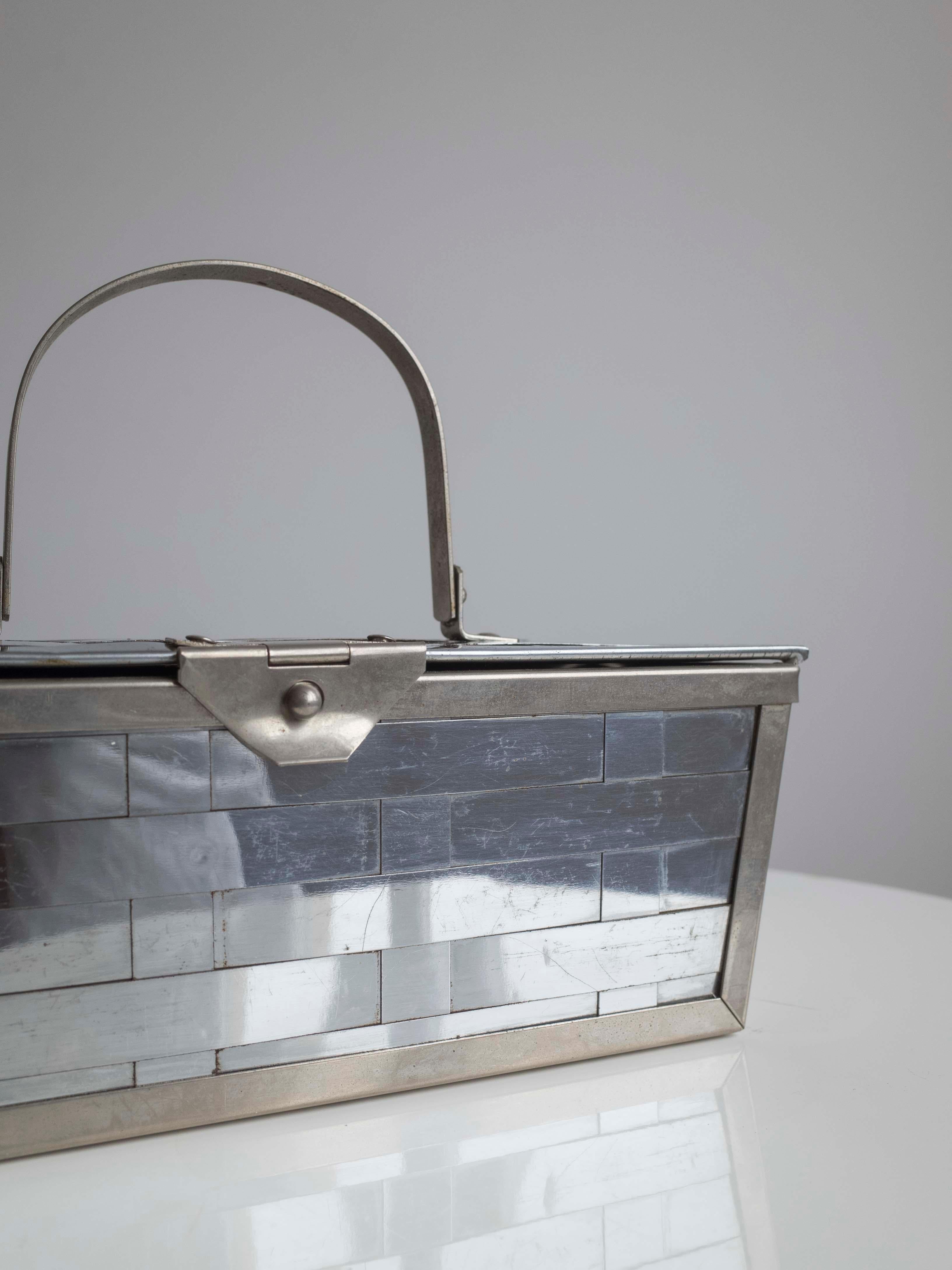 Women's or Men's 1960s Silver Basket Weave Mod Box Handbag