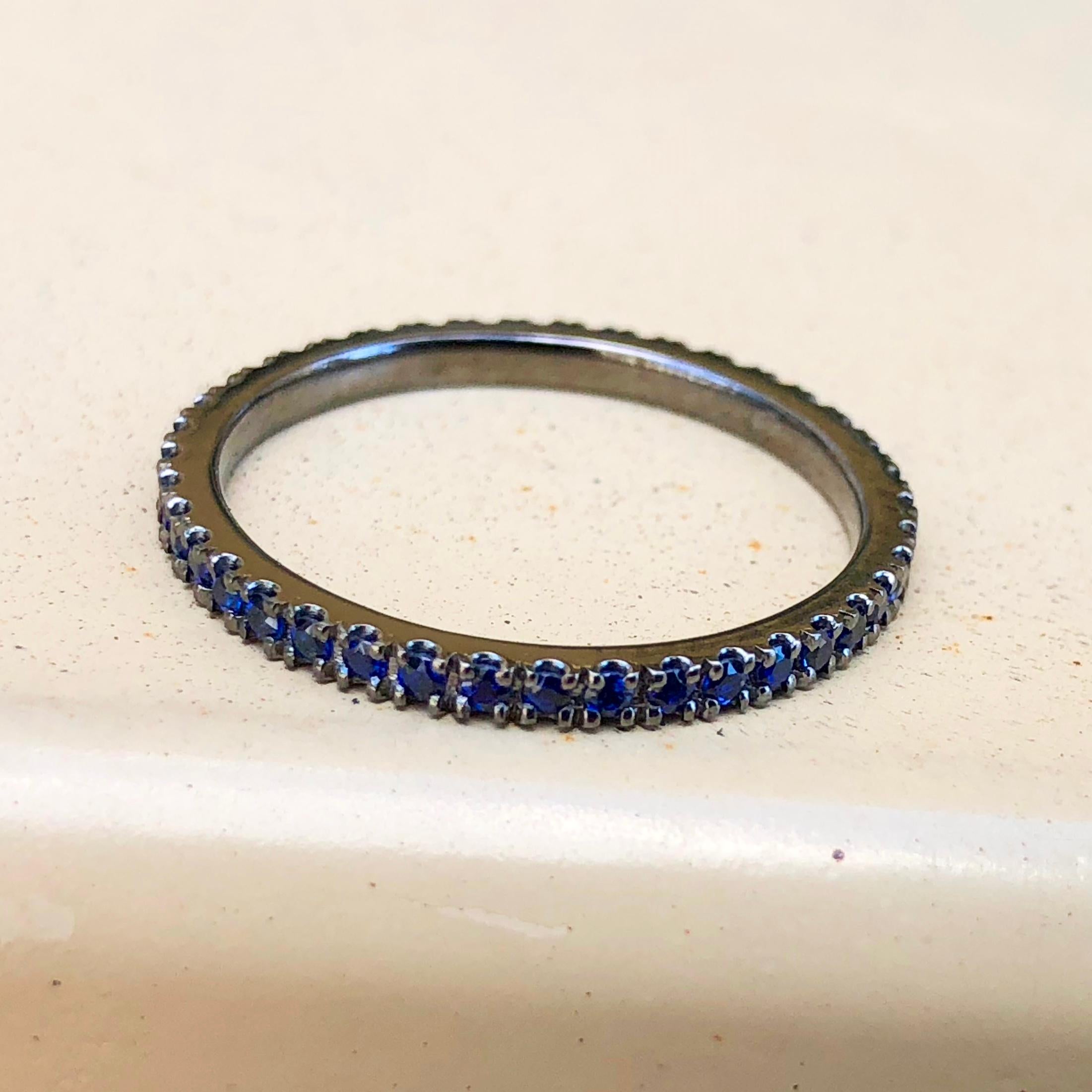 18k Gold with Black Rhodium Plating Eternity Band with 1.3mm Chatham Sapphire  For Sale 1