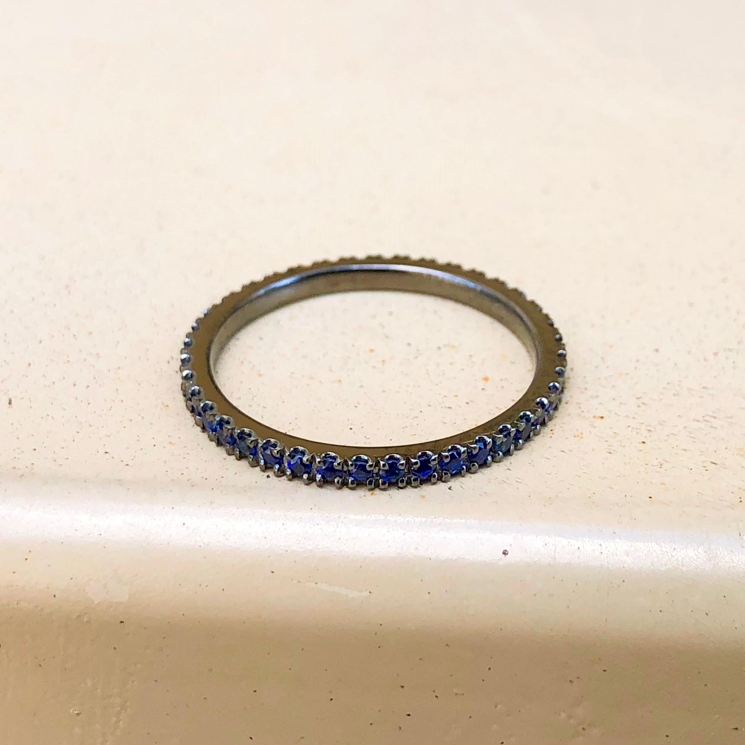 18k Gold with Black Rhodium Plating Eternity Band with 1.3mm Chatham Sapphire  For Sale 2