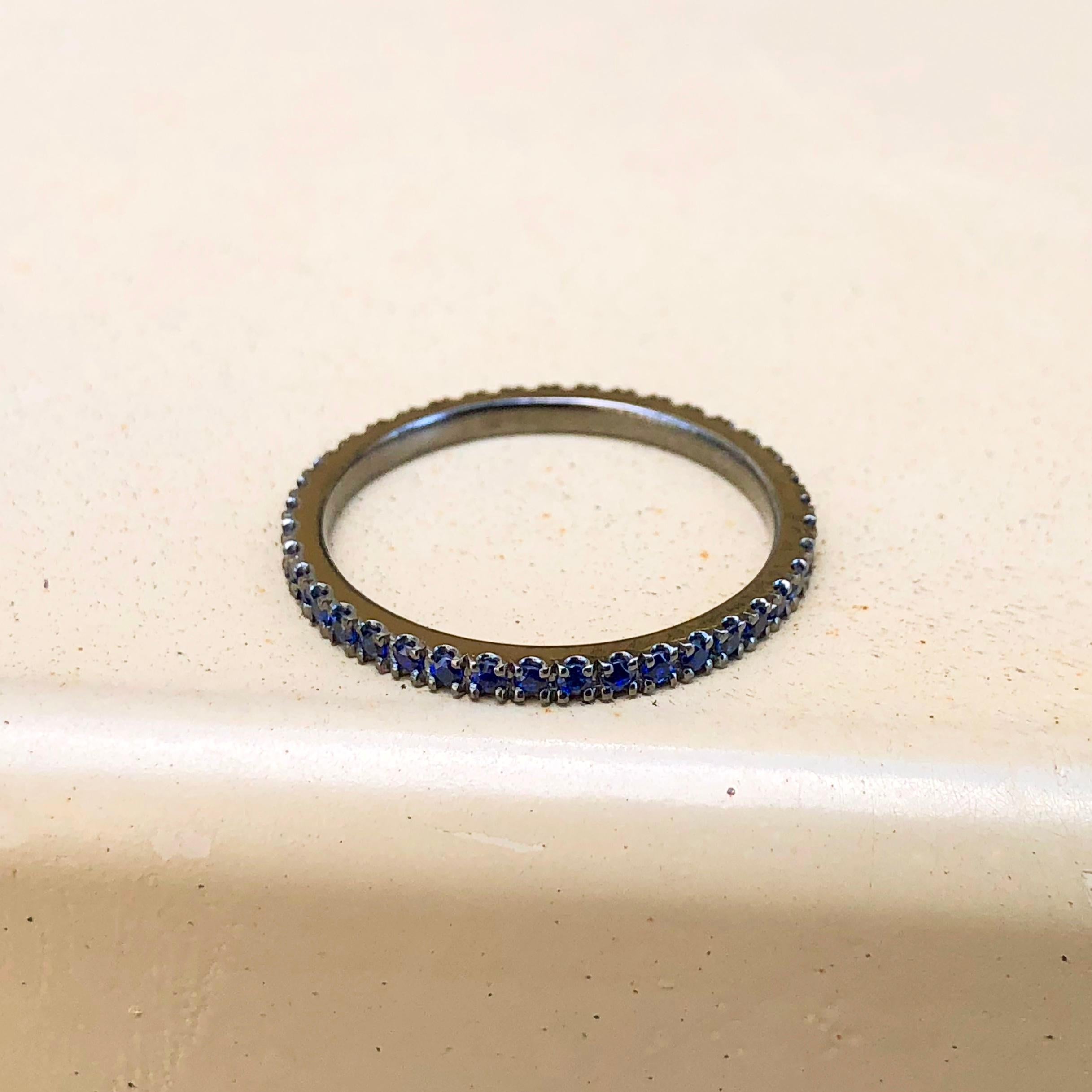 18k Gold with Black Rhodium Plating Eternity Band with 1.3mm Chatham Sapphire  For Sale 3