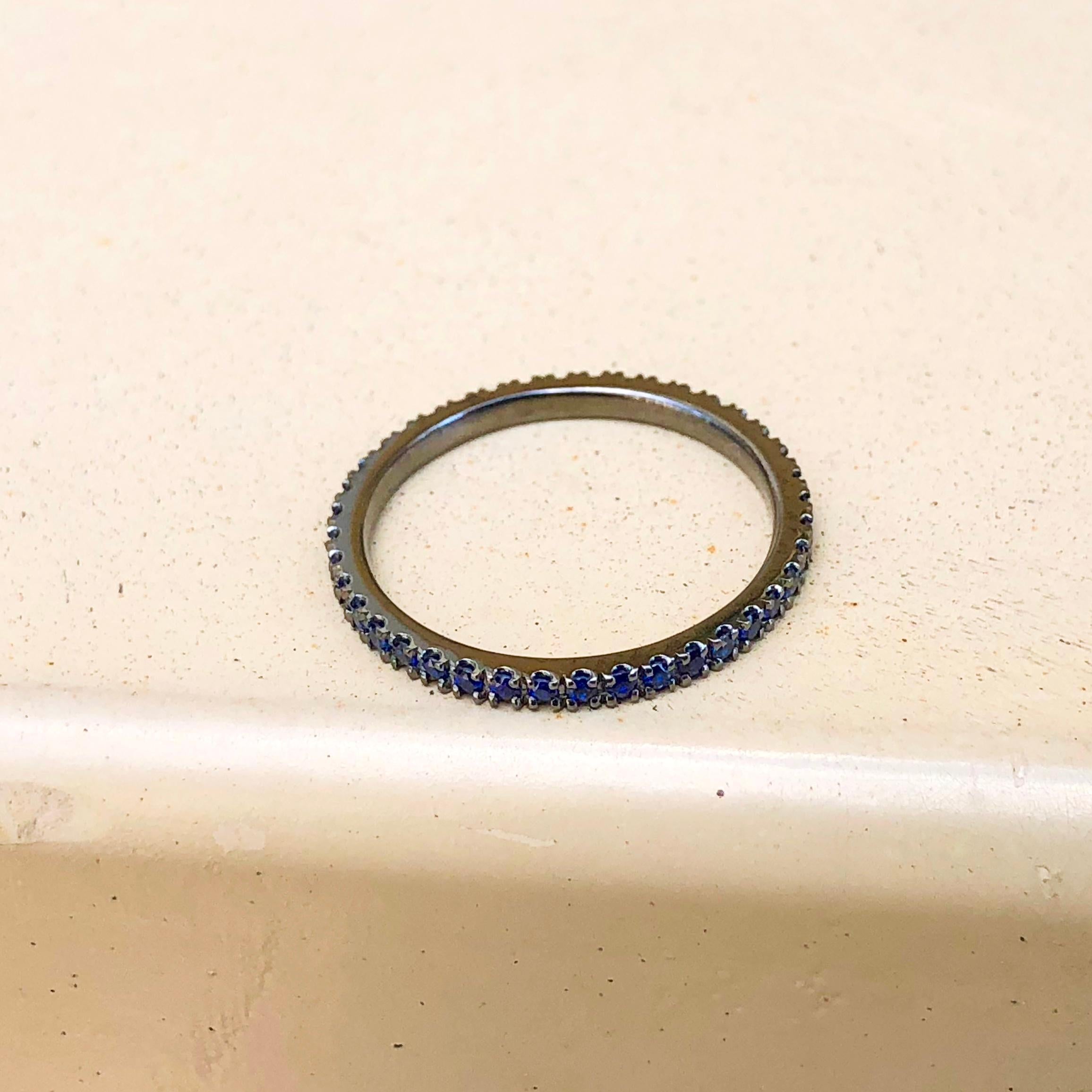 18k Gold with Black Rhodium Plating Eternity Band with 1.3mm Chatham Sapphire  For Sale 4