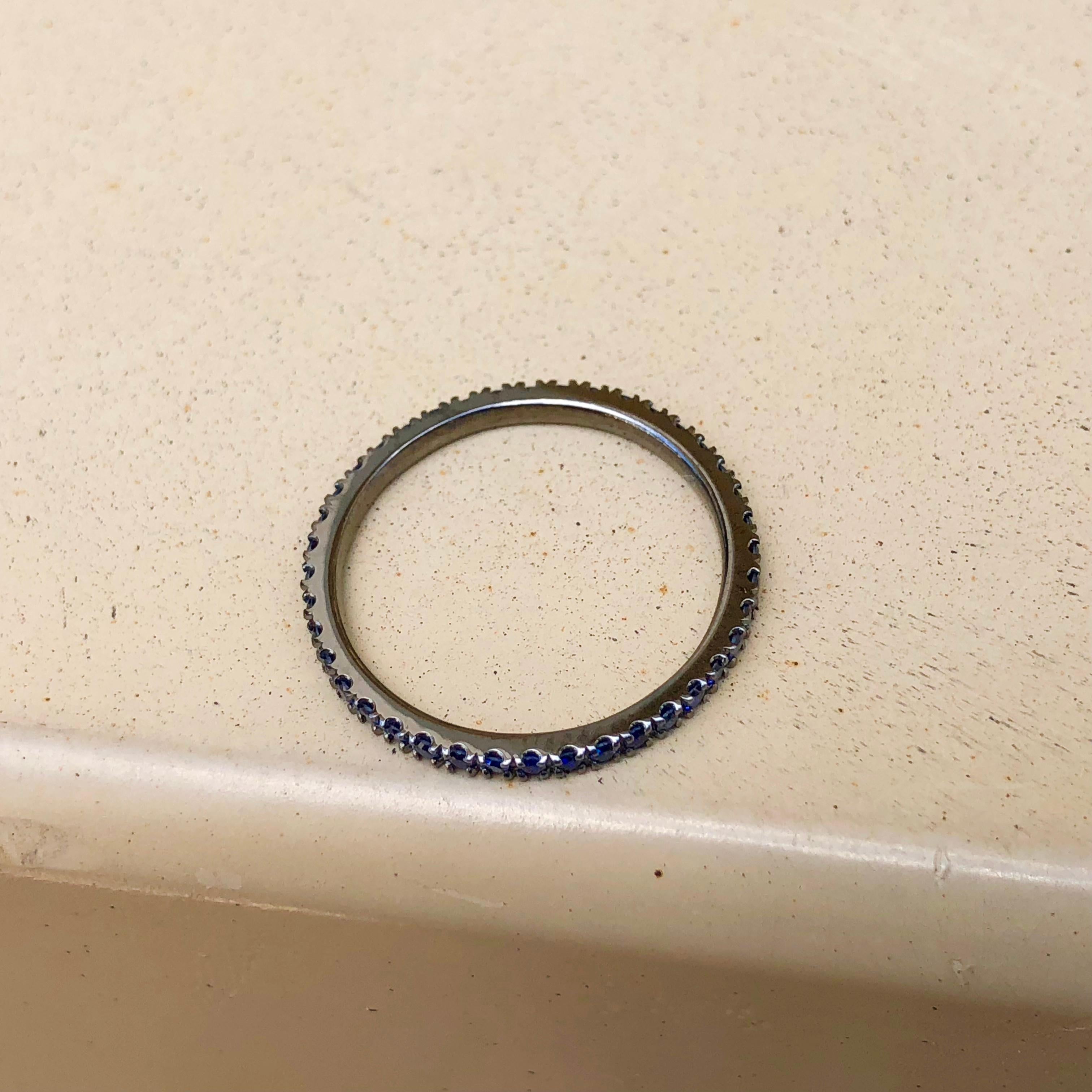 18k Gold with Black Rhodium Plating Eternity Band with 1.3mm Chatham Sapphire  For Sale 5