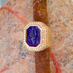 14k Yellow Gold Intaglio Ring with 0.43 of Diamond, Hammered Texture & Braiding