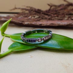 18k Black Rhodium Eternity Band 0.12 carats of Diamond & 1.3mm Chatham Sapphire