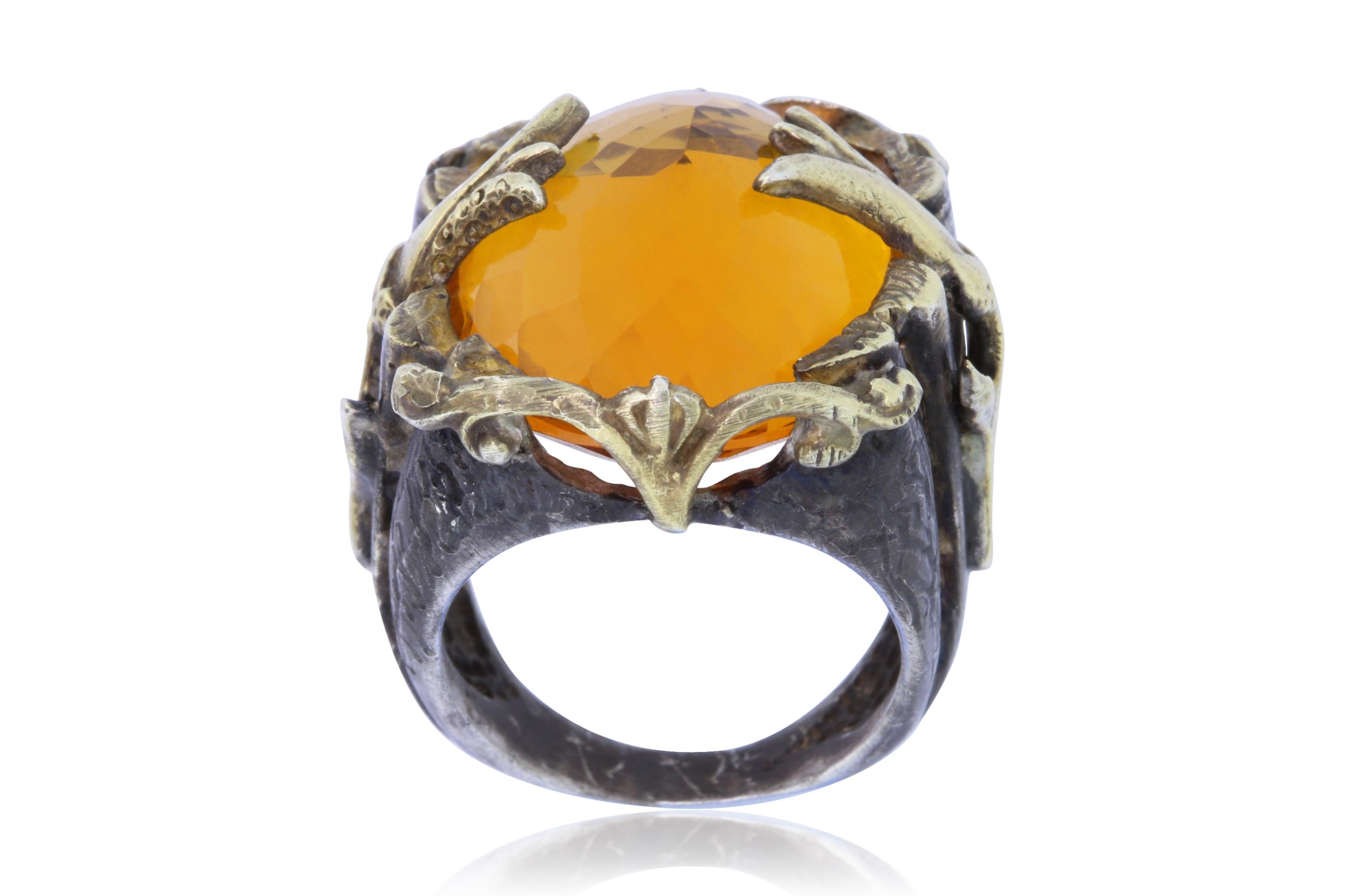 From our Game of Thrones Collection, this stunning piece features an Oval Citrine center set in a intricate one of a kind design; A piece that is fit for a Queen!

Material: Silver
Gemstones: 1 Oval Citrine
Ring Size: 6.75 (can be sized)

Fine