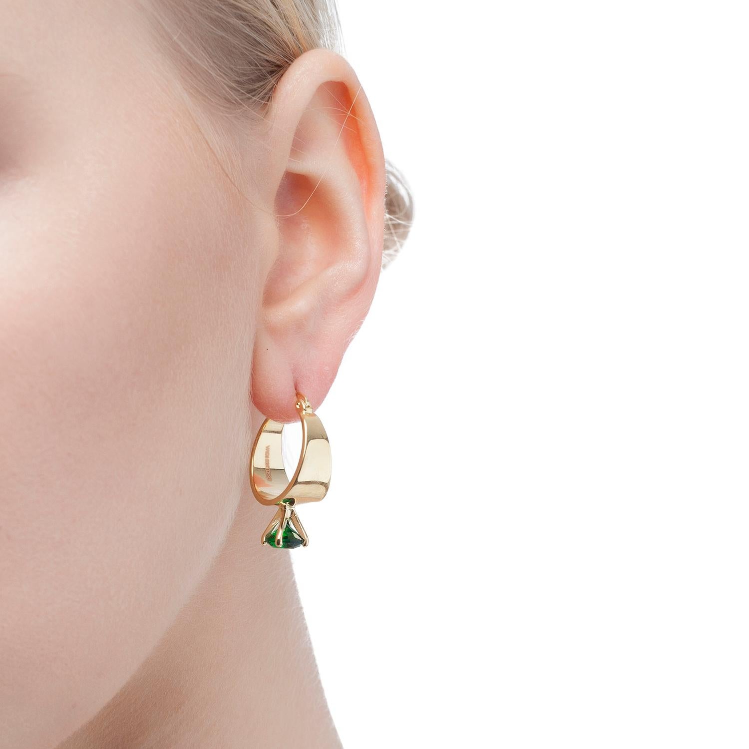 Contemporary Iosselliani Gold Hoop Emerald Earrings For Sale